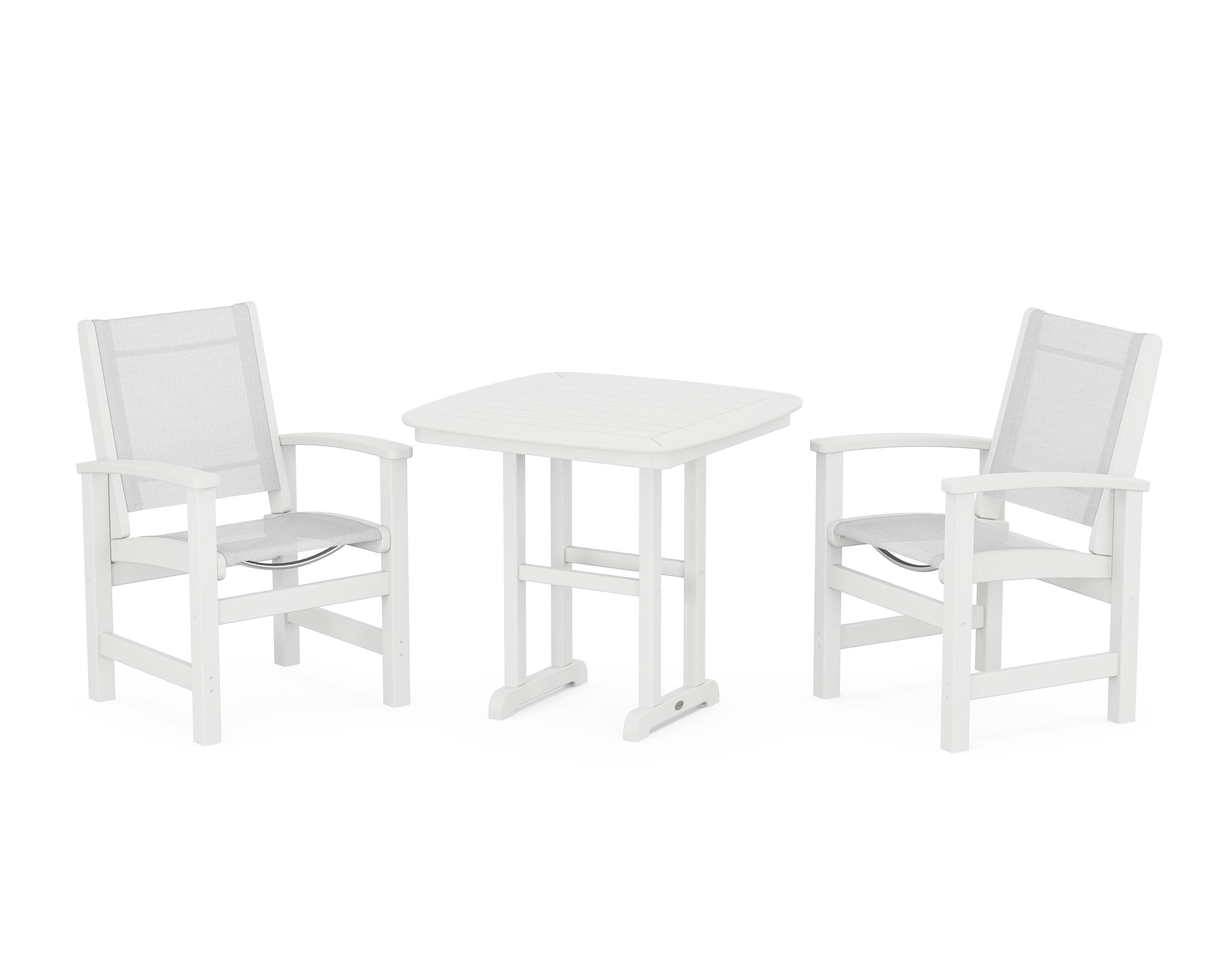 POLYWOOD® Coastal 3-Piece Dining Set in White / White Sling