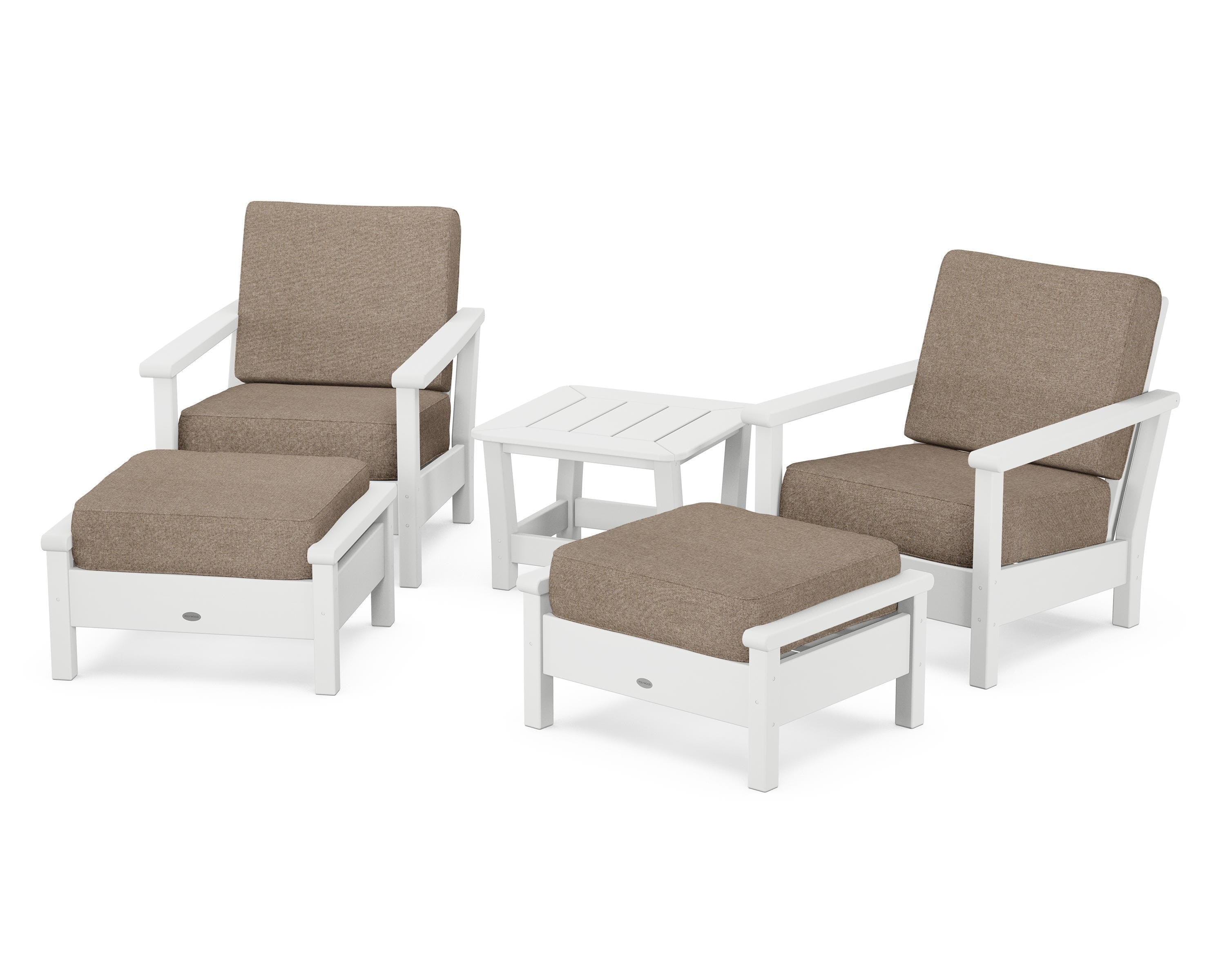 POLYWOOD® Harbour 5-Piece Deep Seating Chair Set in White / Spiced Burlap
