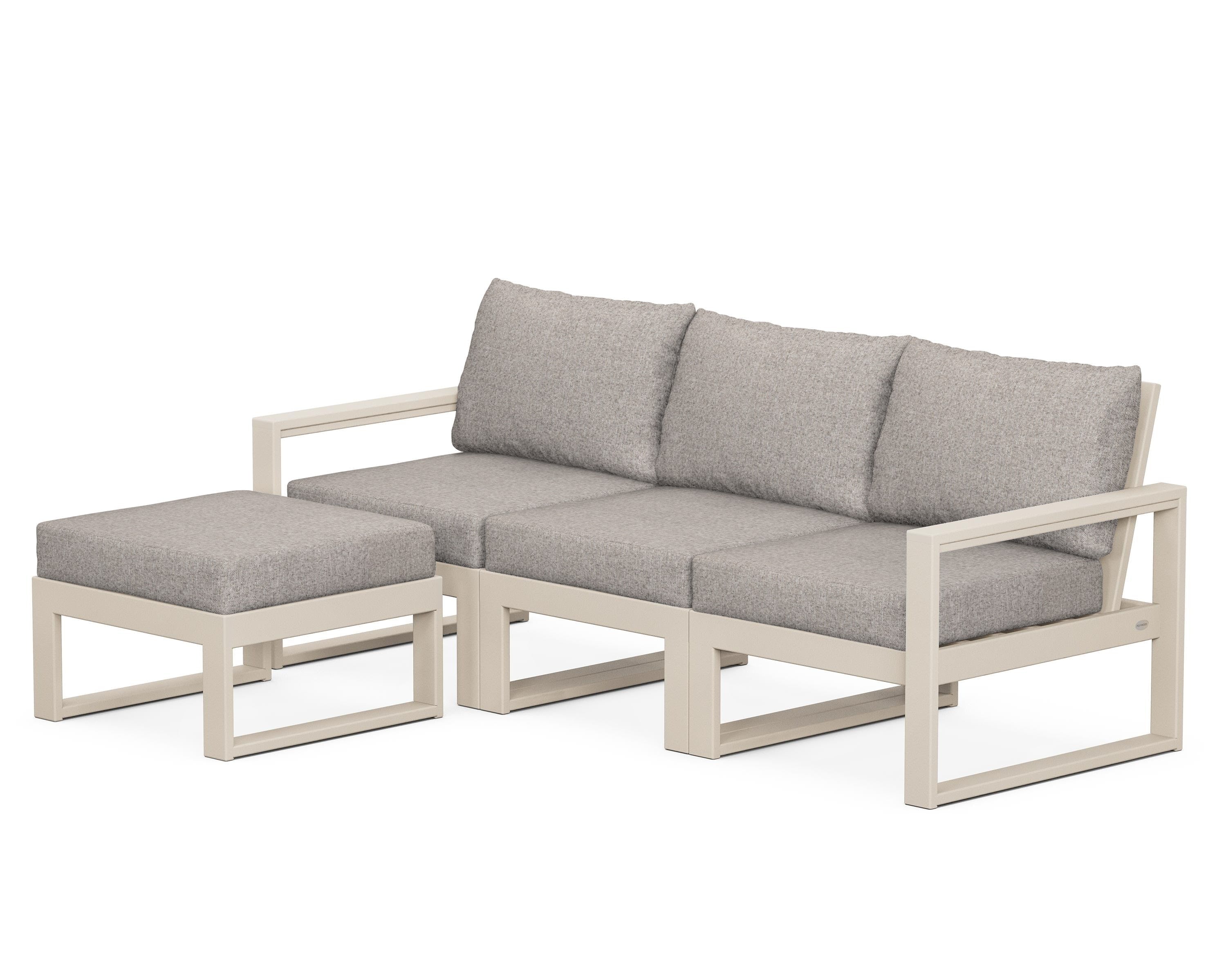 POLYWOOD® EDGE 4-Piece Modular Deep Seating Set with Ottoman in Sand / Weathered Tweed