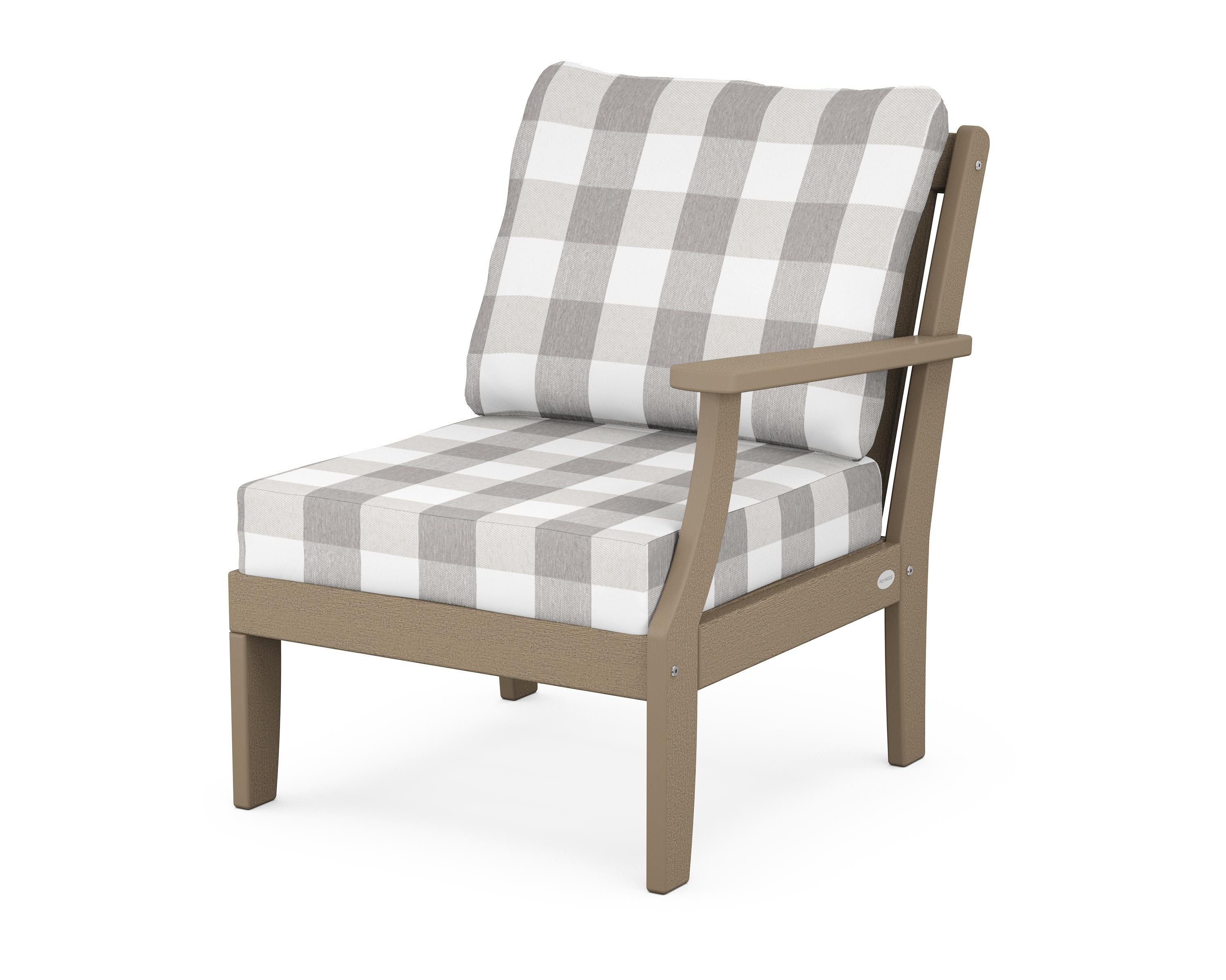 POLYWOOD® Braxton Modular Right Arm Chair in Vintage Sahara / Buffalo Plaid Grey Mist
