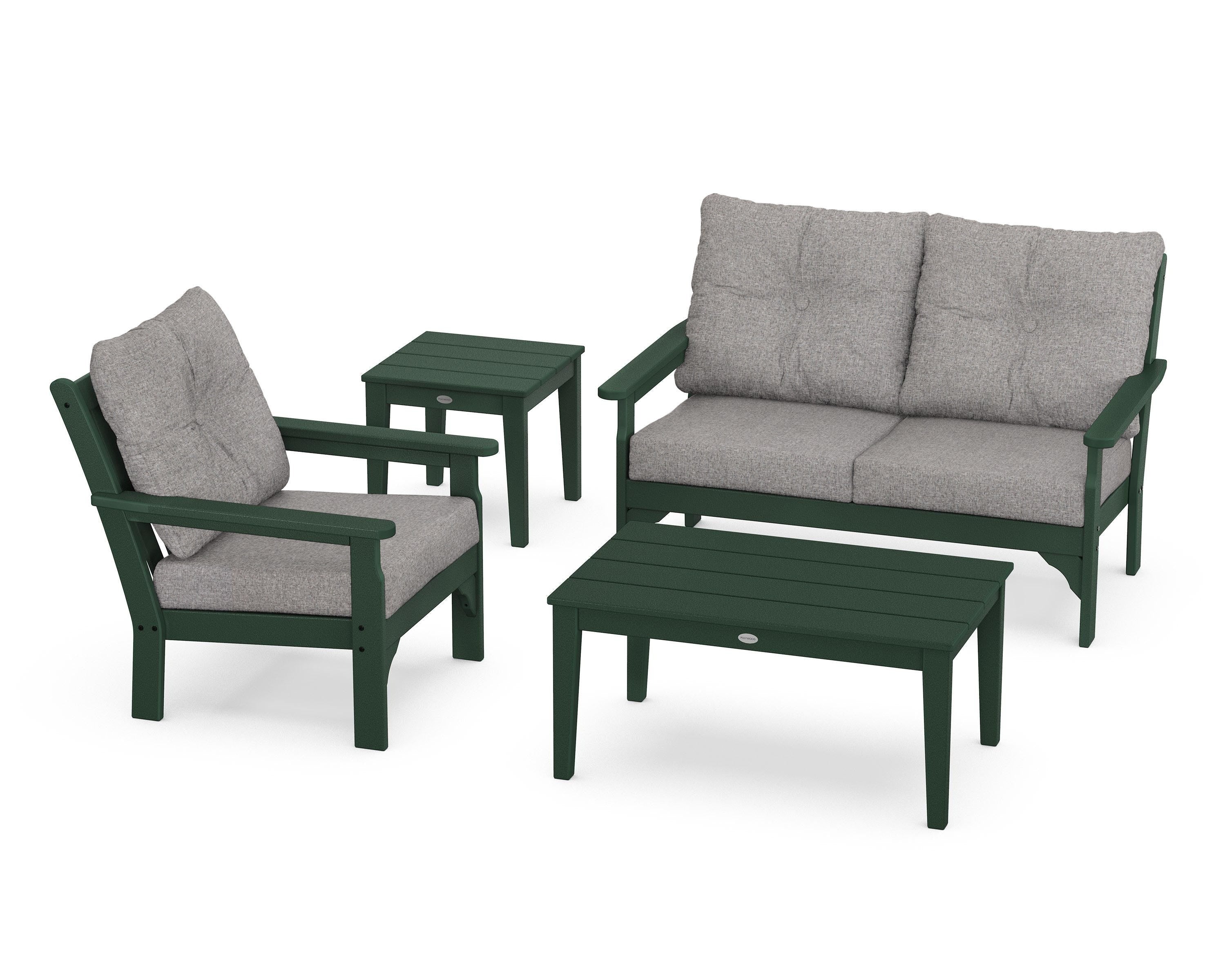 POLYWOOD® Vineyard 4-Piece Deep Seating Set in Green / Grey Mist