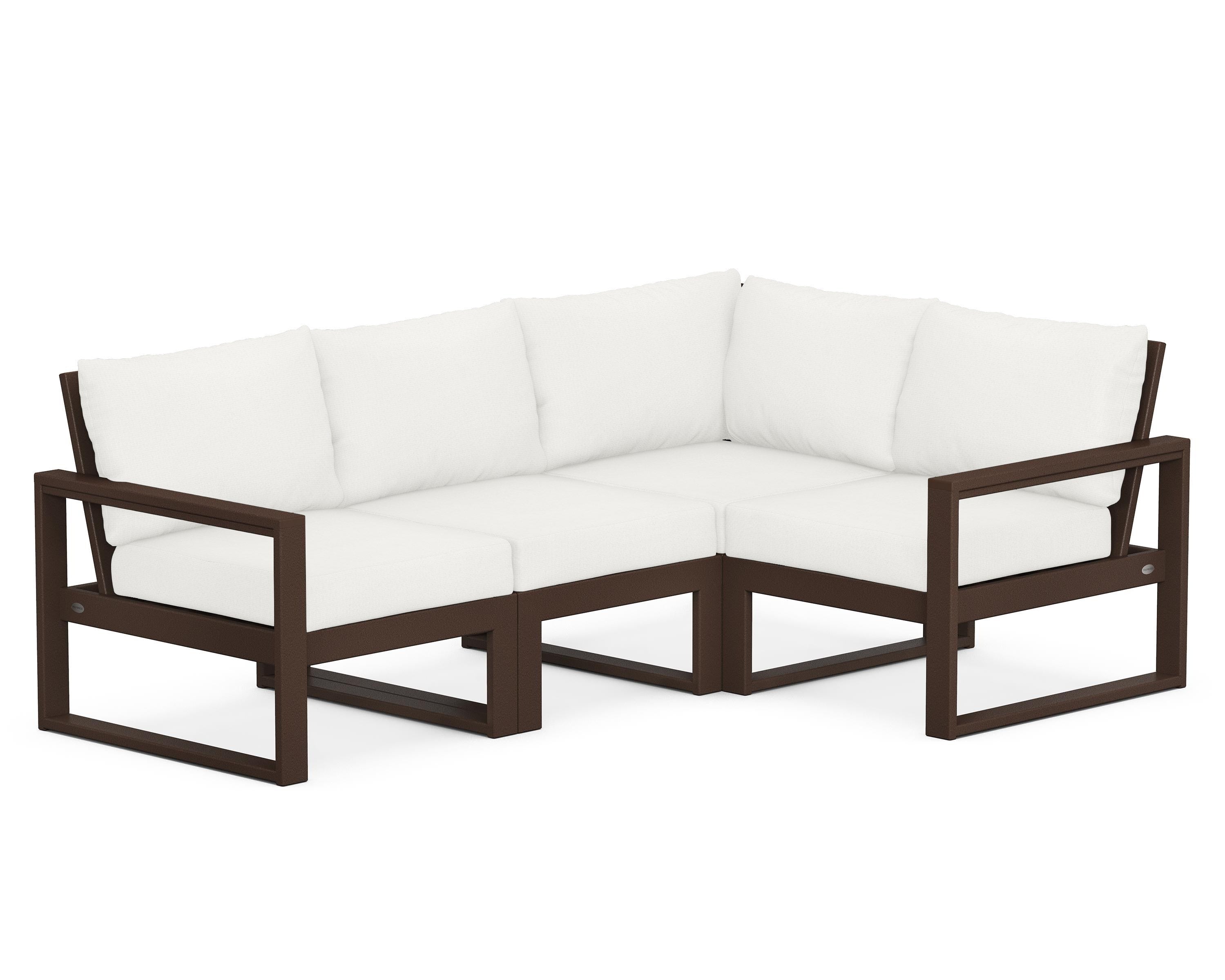POLYWOOD® EDGE 4-Piece Modular Deep Seating Set in Mahogany / Natural Linen