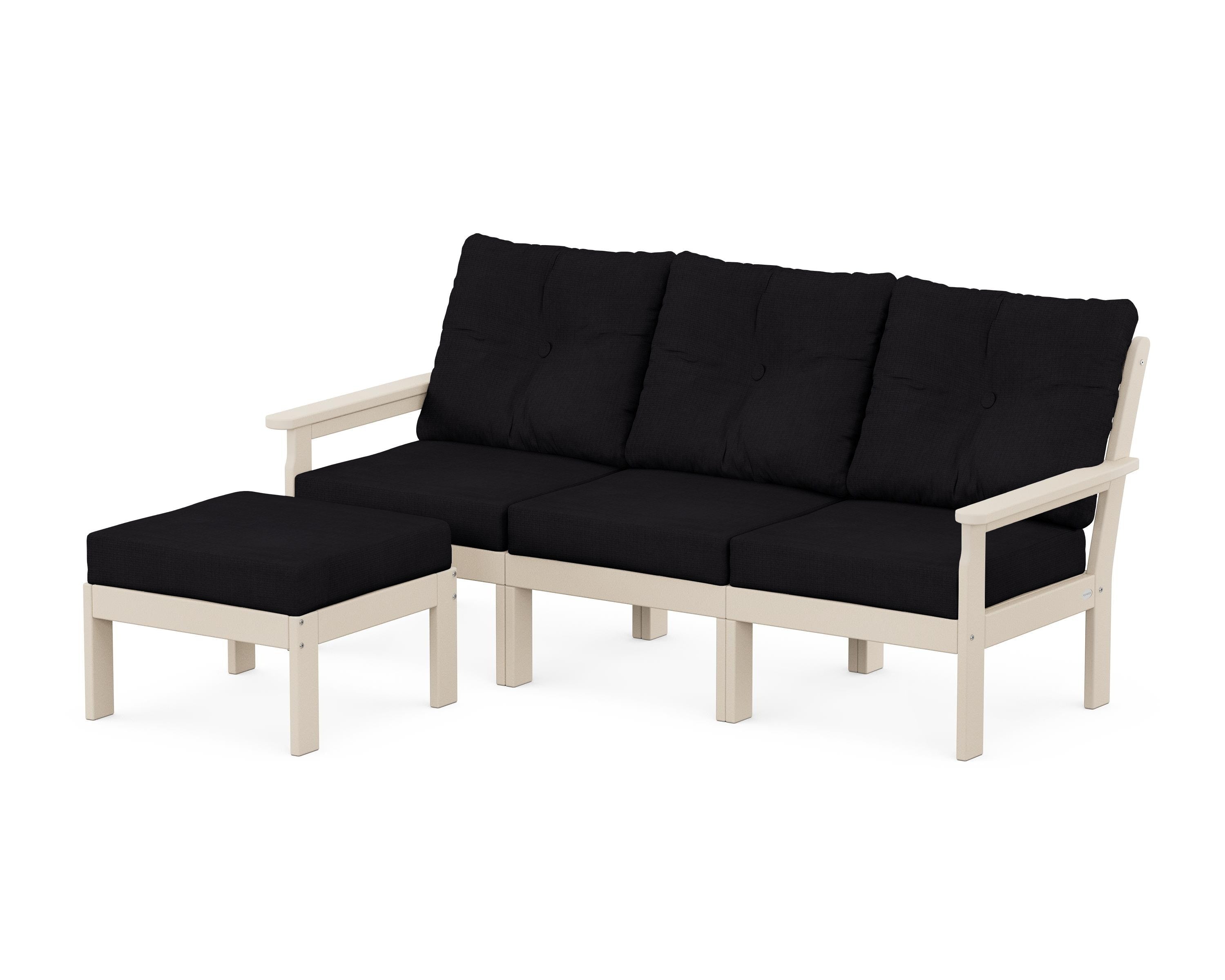 POLYWOOD® Vineyard 4-Piece Sectional with Ottoman in Sand / Midnight Linen