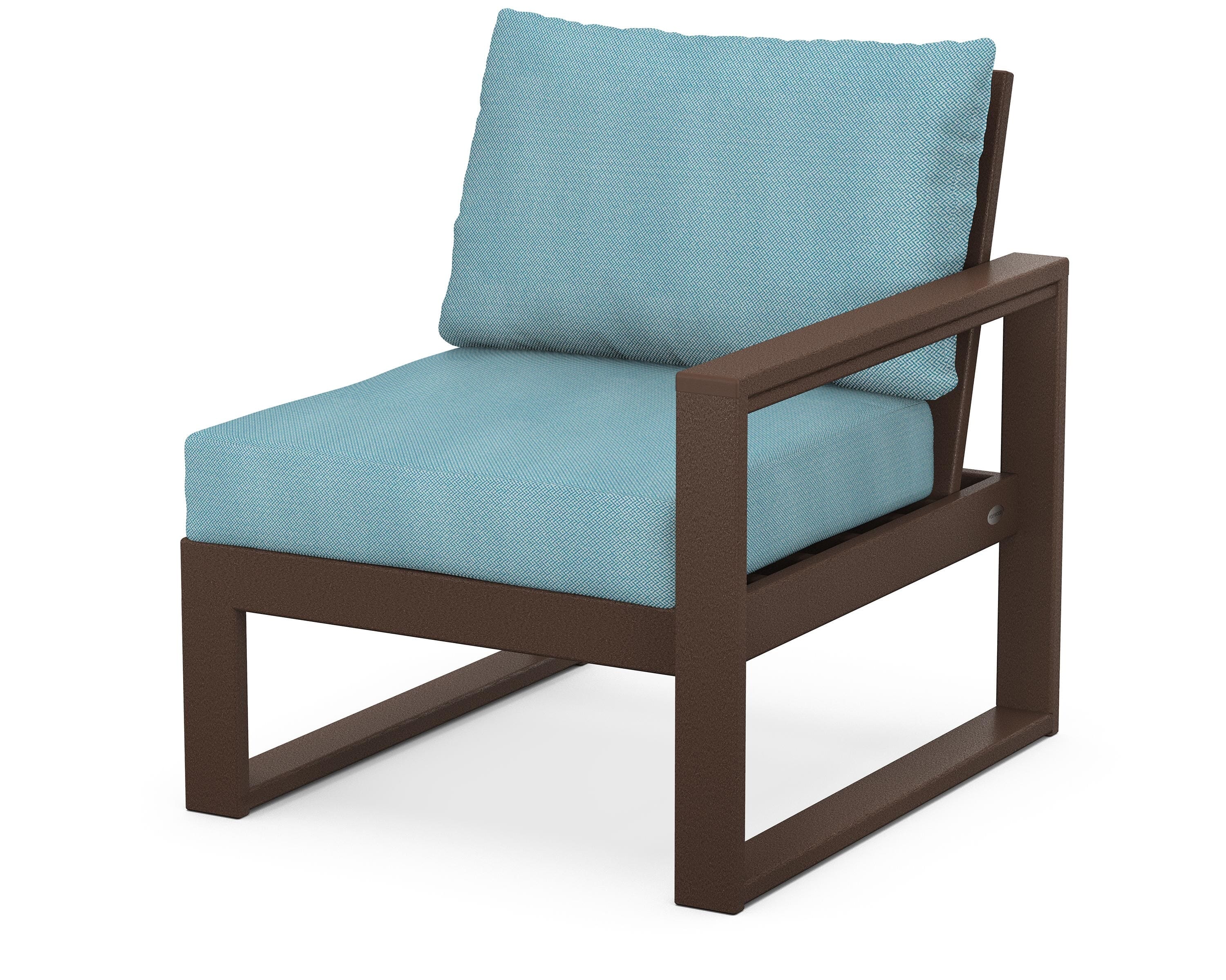 POLYWOOD® EDGE Modular Right Arm Chair in Mahogany / Lattice Sky Blue