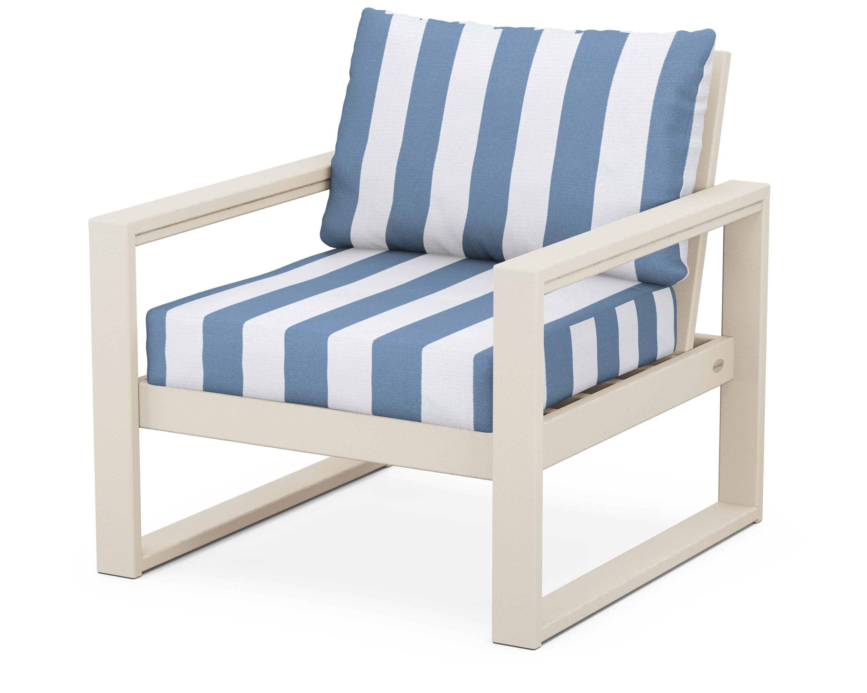 POLYWOOD® EDGE Club Chair in Sand / Cabana Stripe Sky Blue