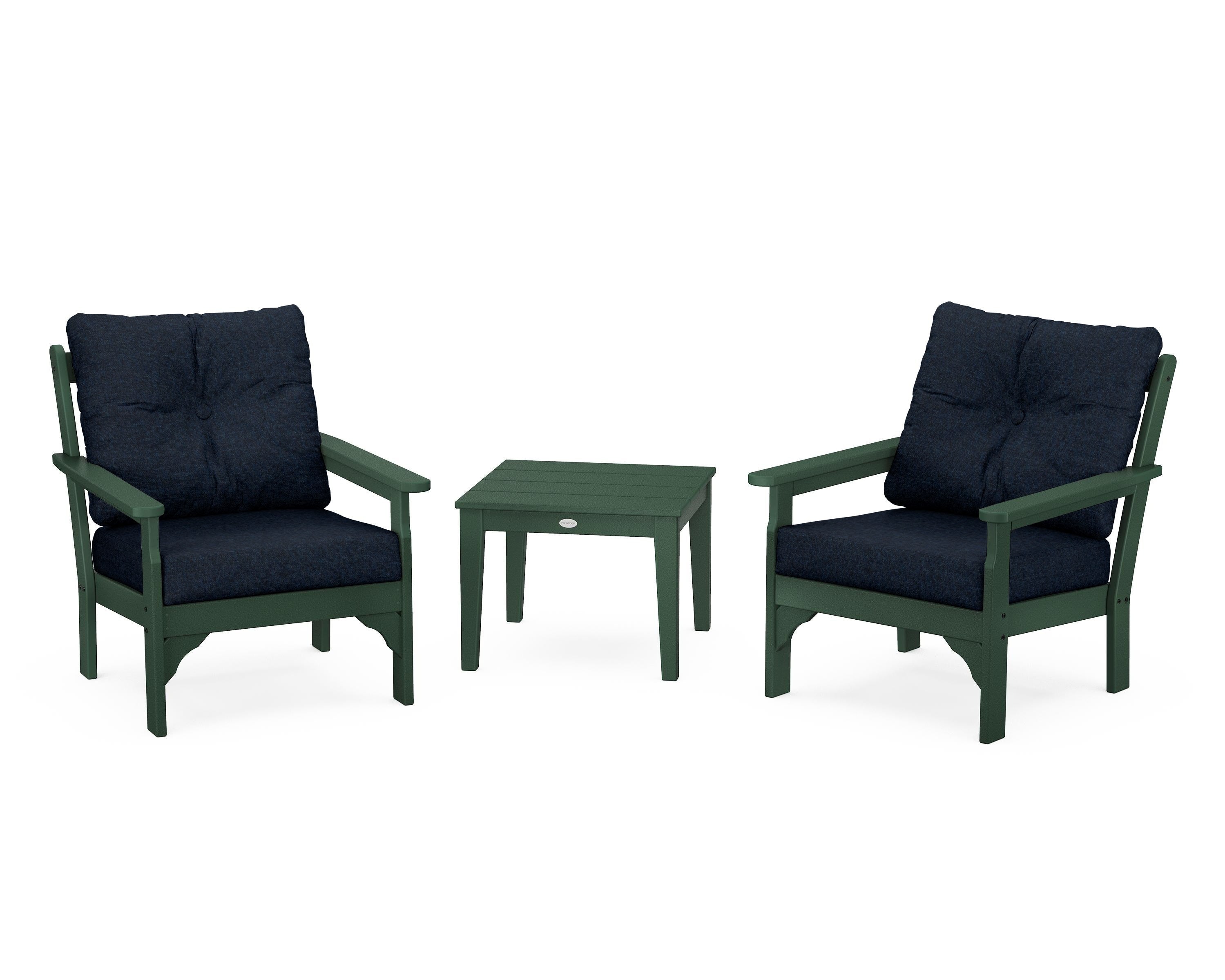 POLYWOOD® Vineyard 3-Piece Deep Seating Set in Green / Marine Indigo