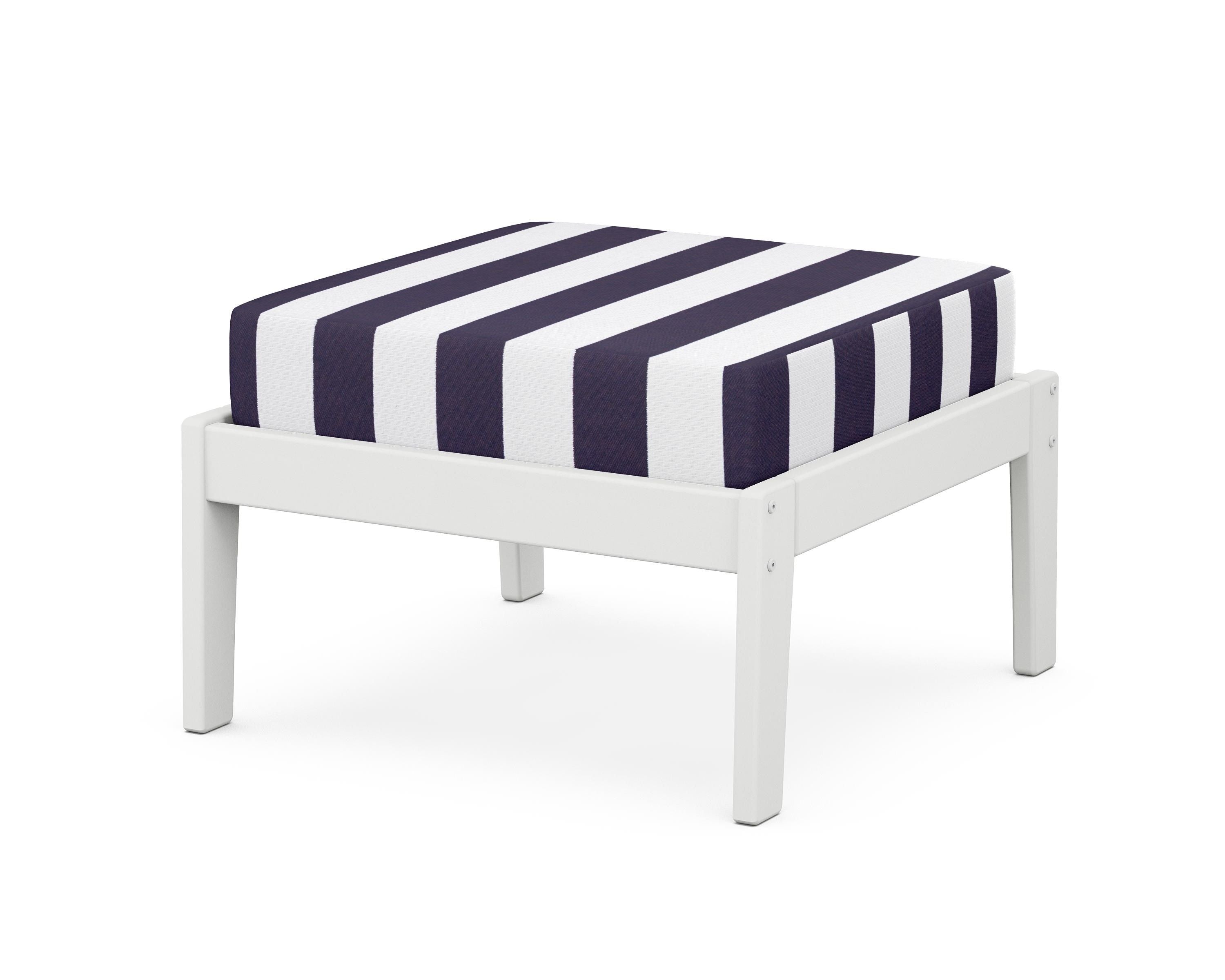 Unbranded Deep Seating Ottoman in White / Cabana Stripe Navy