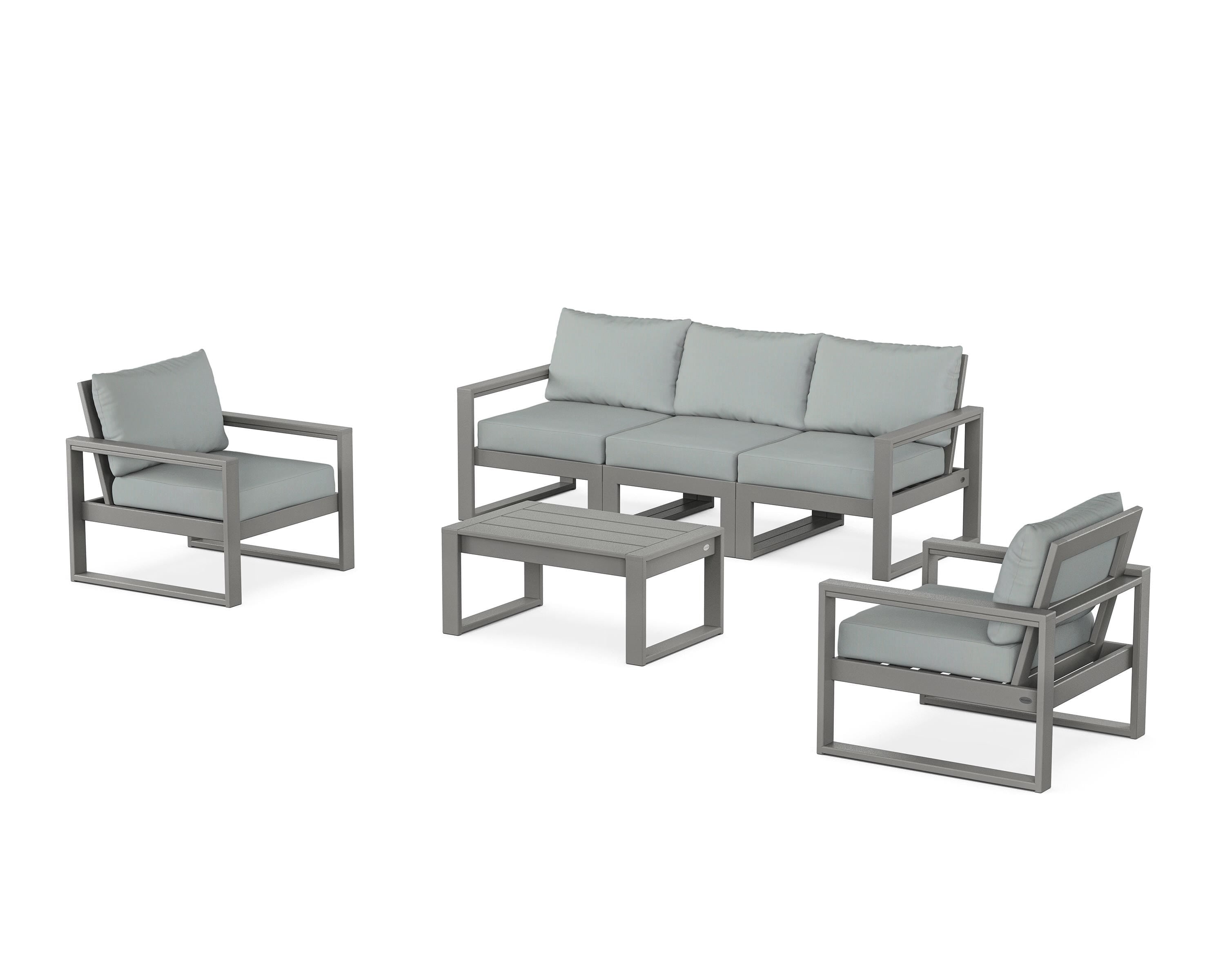 POLYWOOD® EDGE Sectional 4-Piece Deep Seating Set with Sofa in Slate Grey / Spa