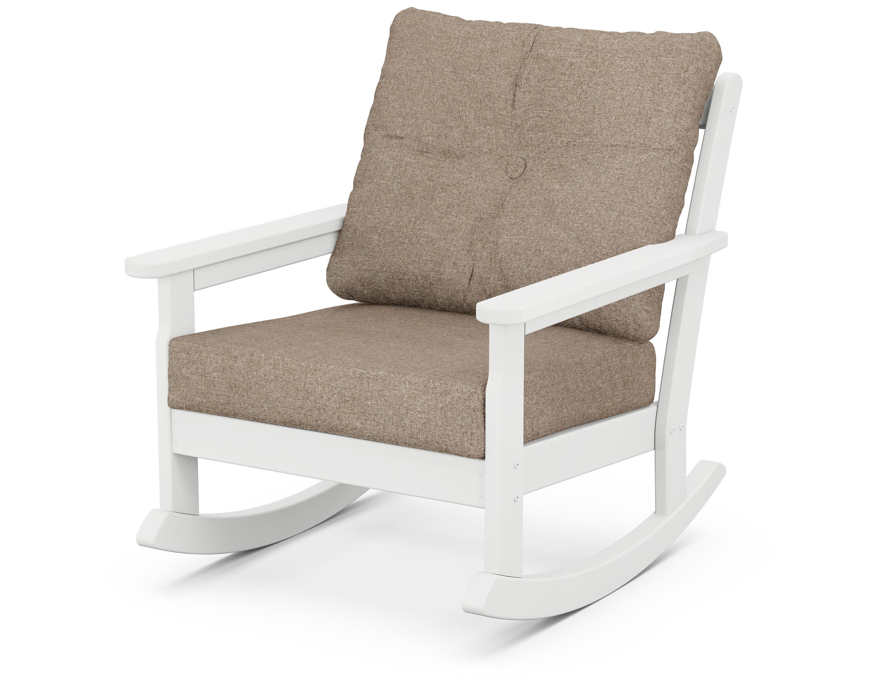 POLYWOOD® Vineyard Deep Seating Rocking Chair in White / Spiced Burlap