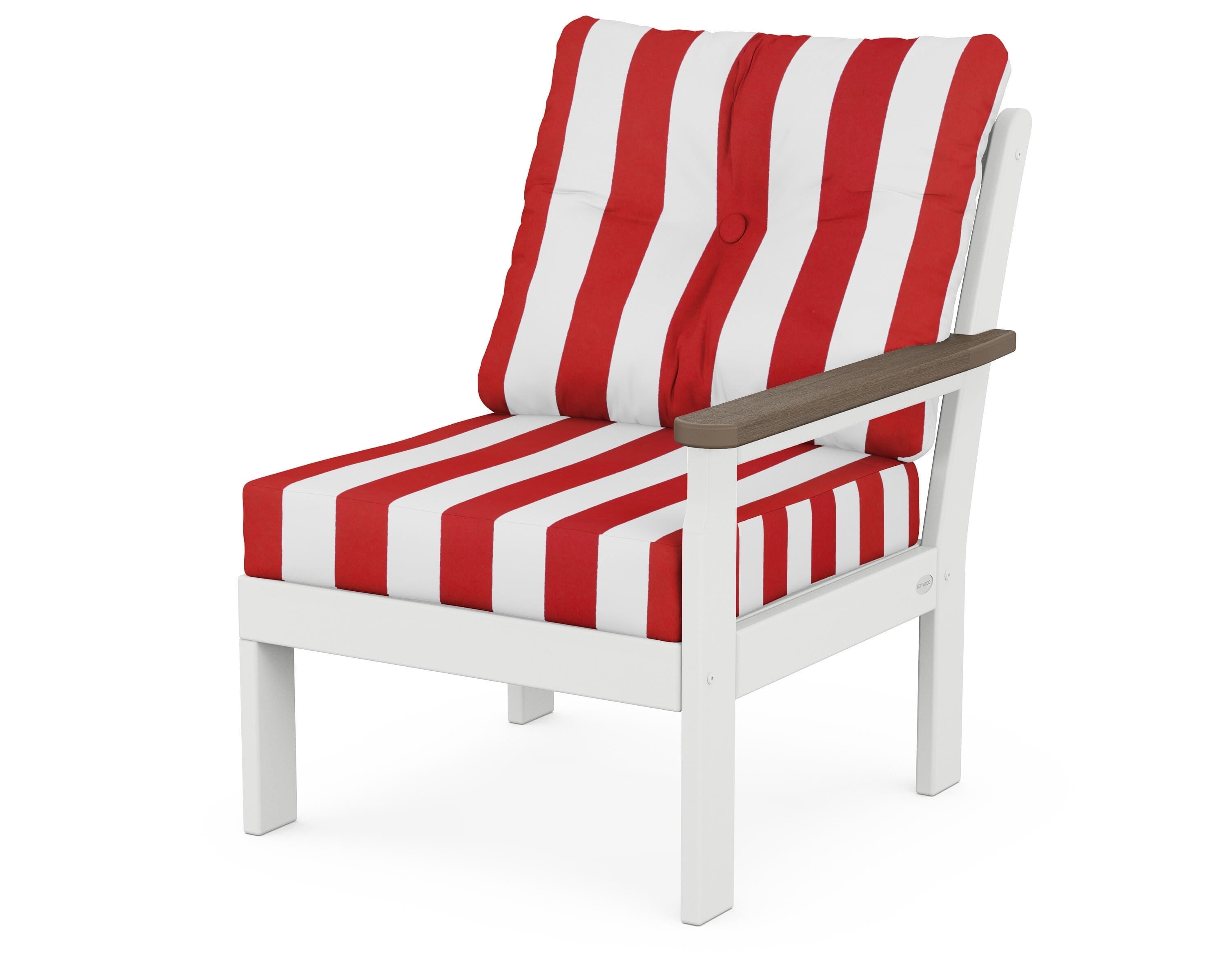 POLYWOOD® Vineyard Modular Right Arm Chair in White / Kona / Cabana Stripe Crimson