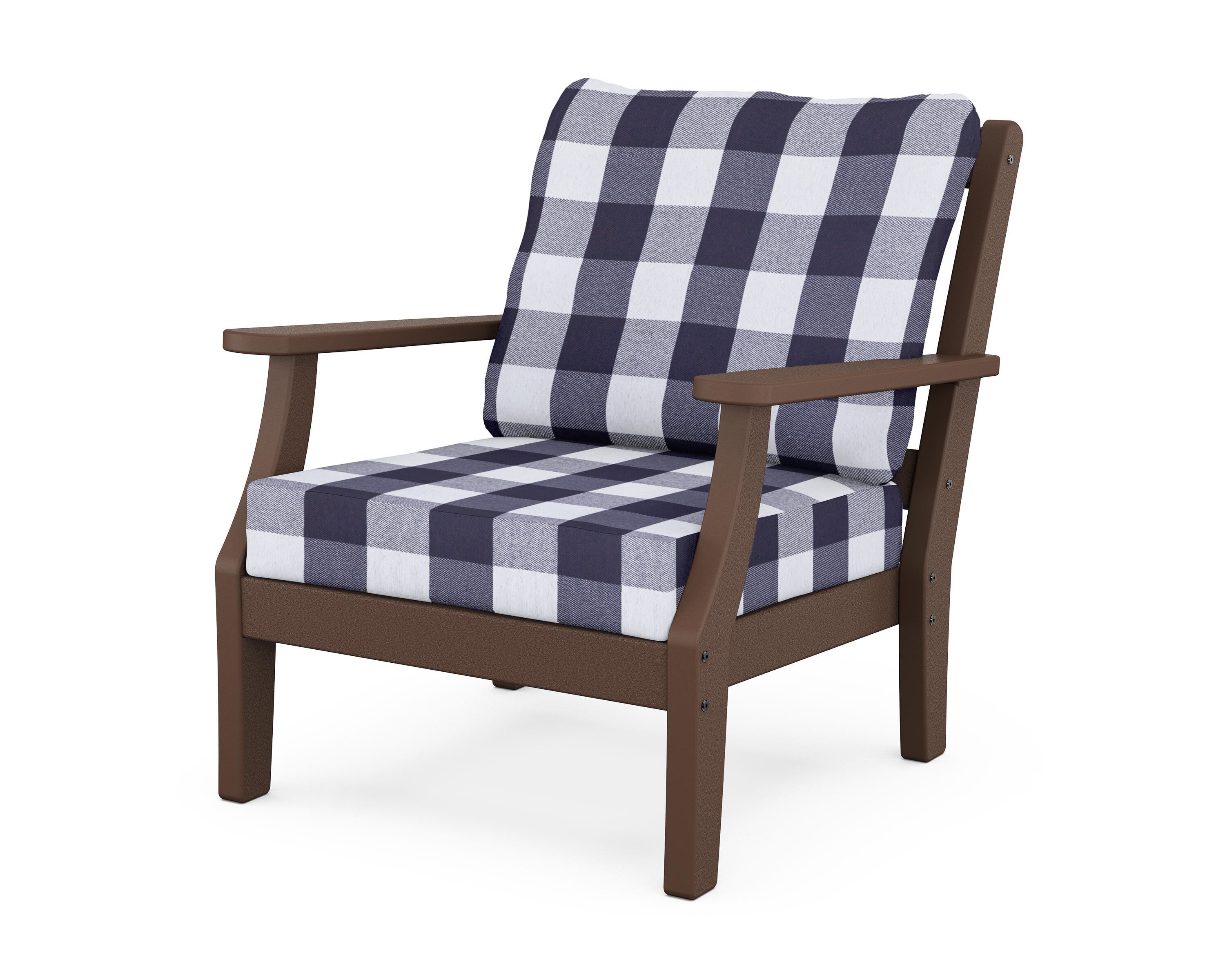 Martha Stewart by POLYWOOD® Chinoiserie Deep Seating Chair in Mahogany / Buffalo Plaid Navy