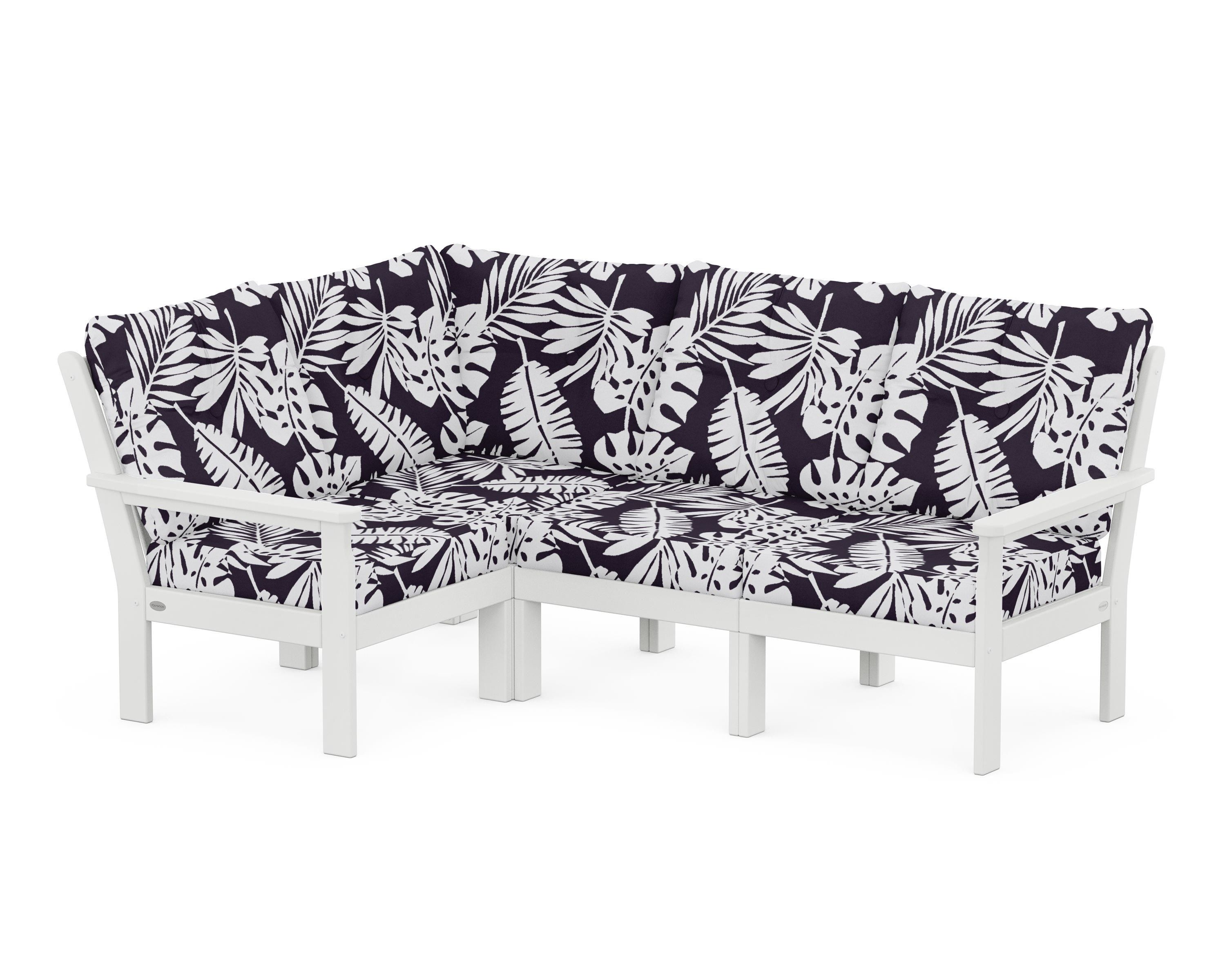 POLYWOOD® Vineyard 4-Piece Sectional in White / Leaf Navy