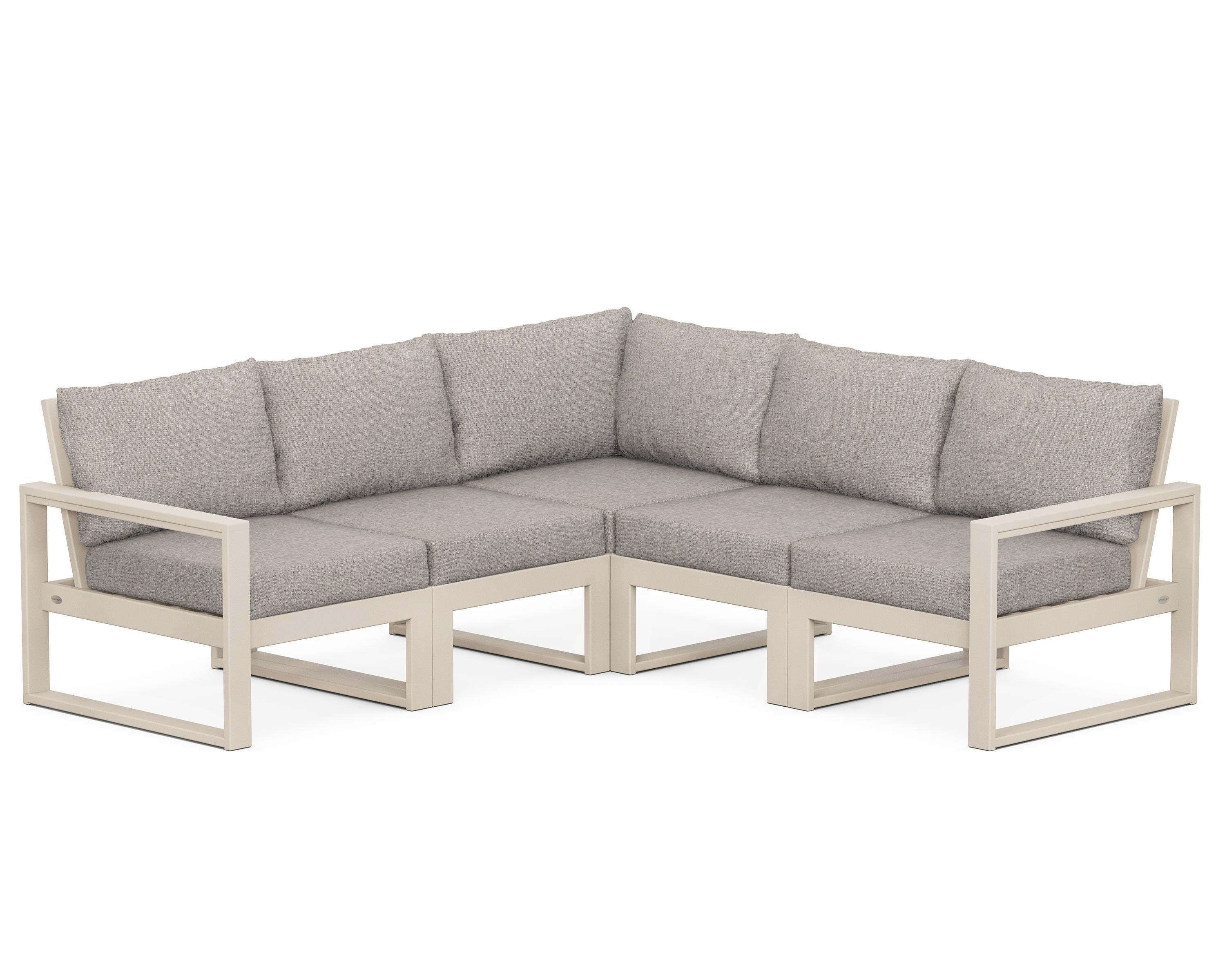 POLYWOOD® EDGE 5-Piece Modular Deep Seating Set in Sand / Weathered Tweed