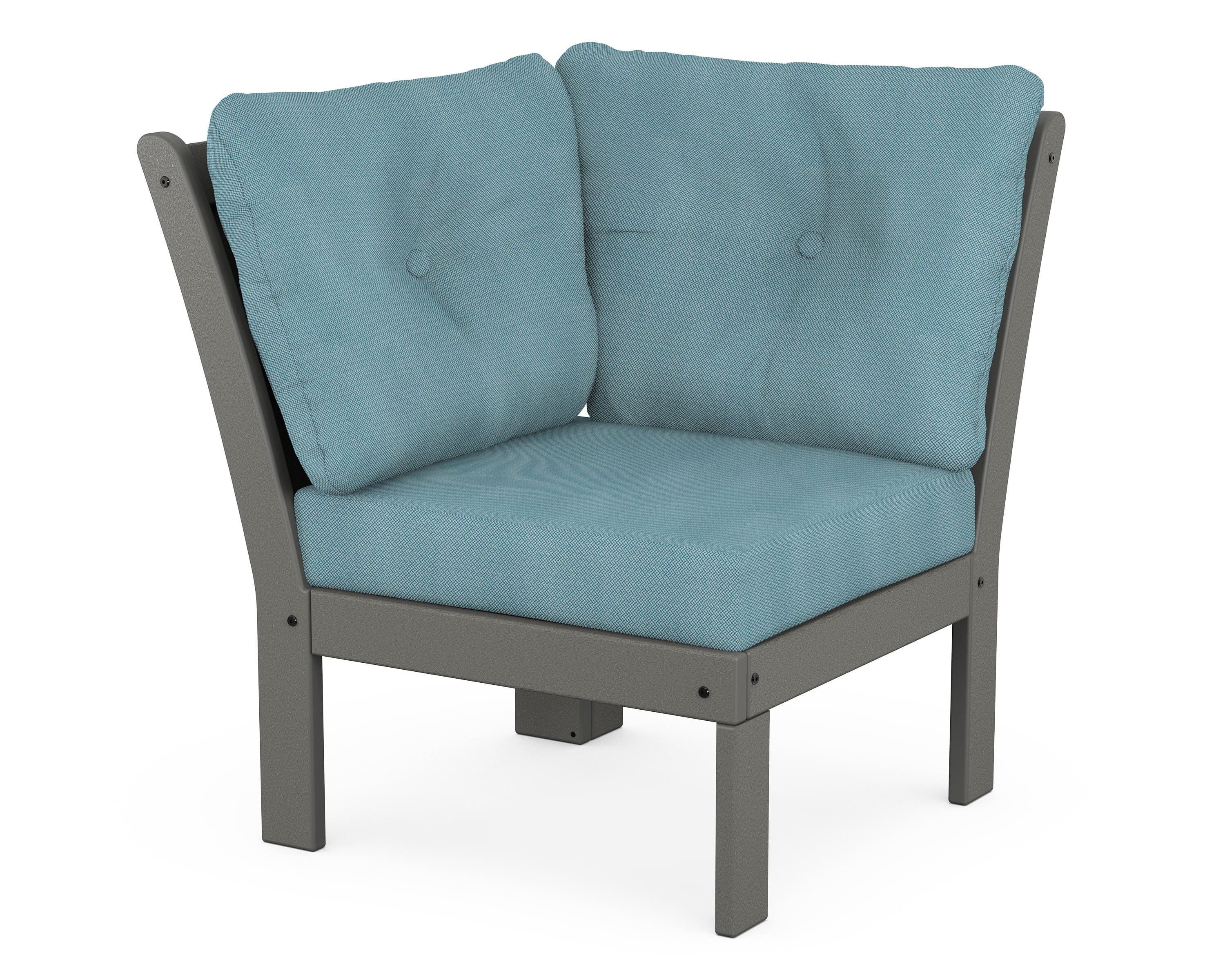POLYWOOD® Vineyard Modular Corner Chair in Slate Grey / Lattice Sky Blue