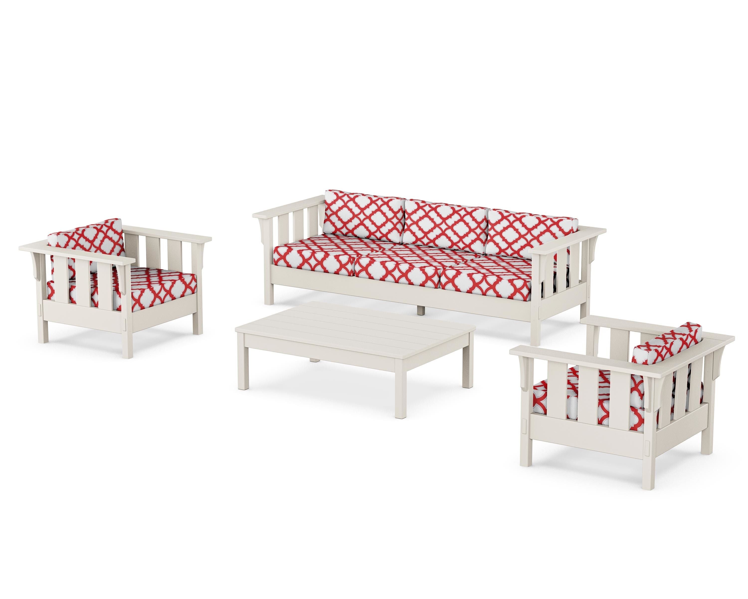 Martha Stewart by POLYWOOD® Acadia 4-Piece Deep Seating Set with Sofa in Sand / Trellis Crimson