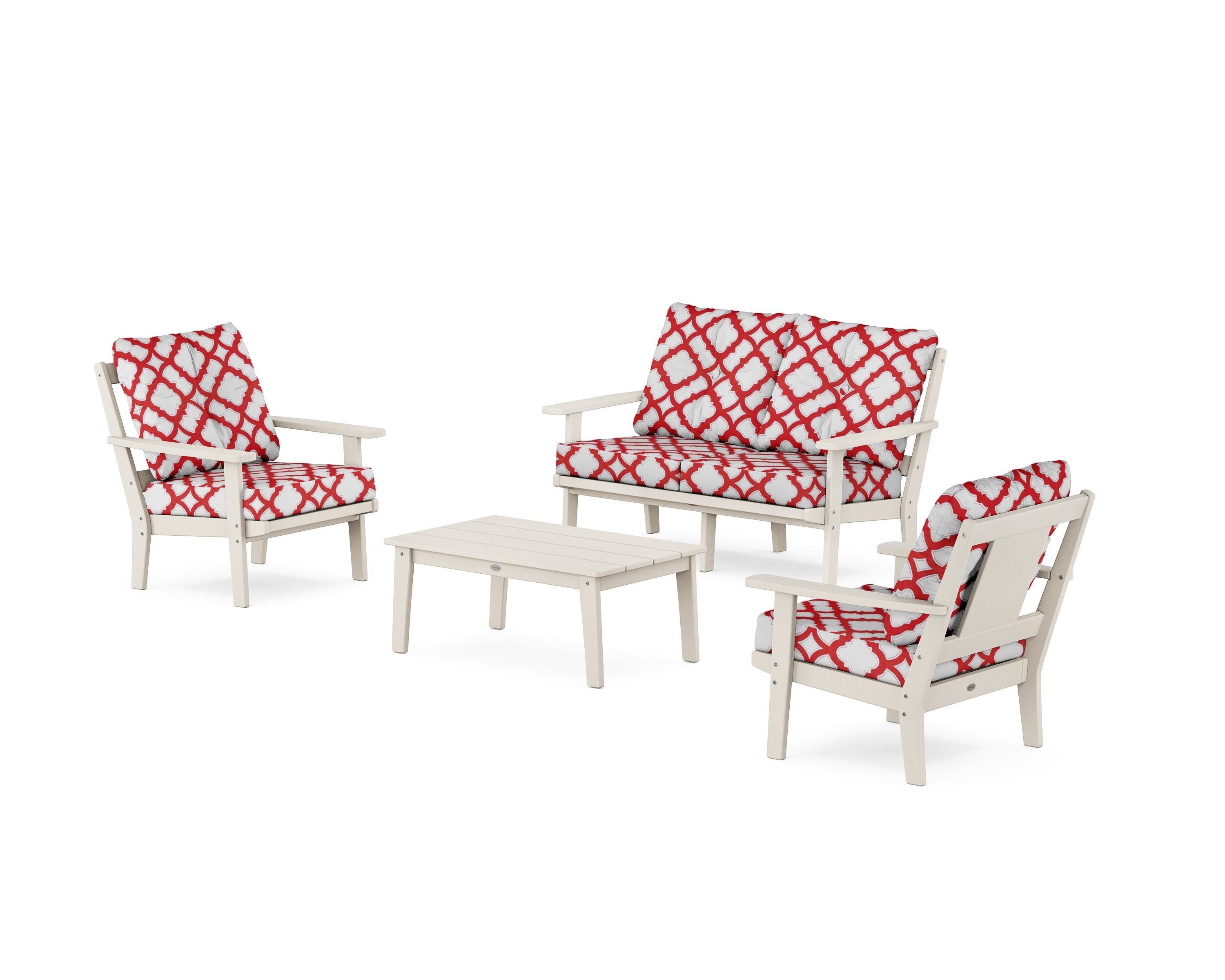 POLYWOOD® Prairie 4-Piece Deep Seating Set with Loveseat in Sand / Trellis Crimson
