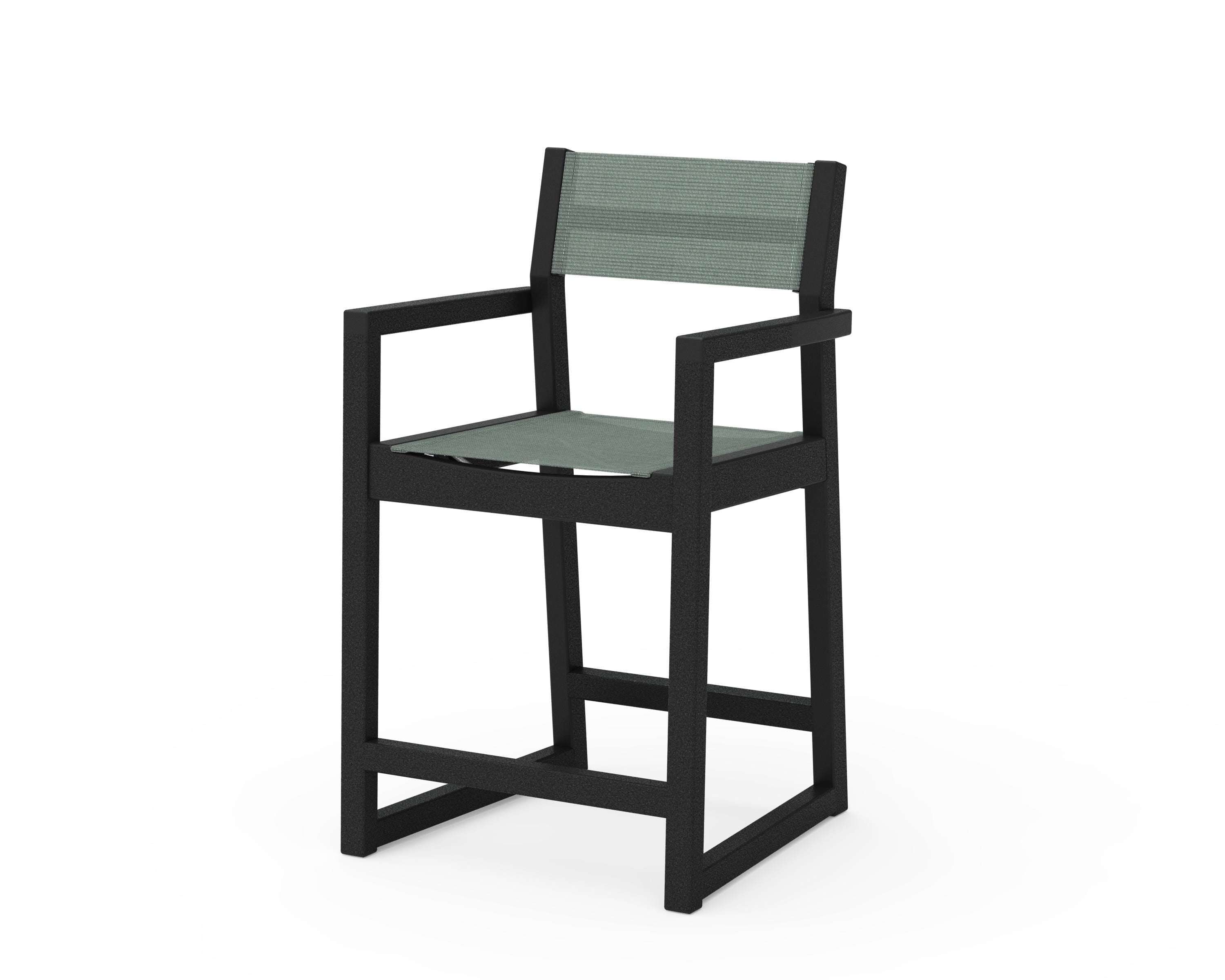 POLYWOOD® EDGE Sling Counter Arm Chair in Black / Dupioni Sea Mist Sling