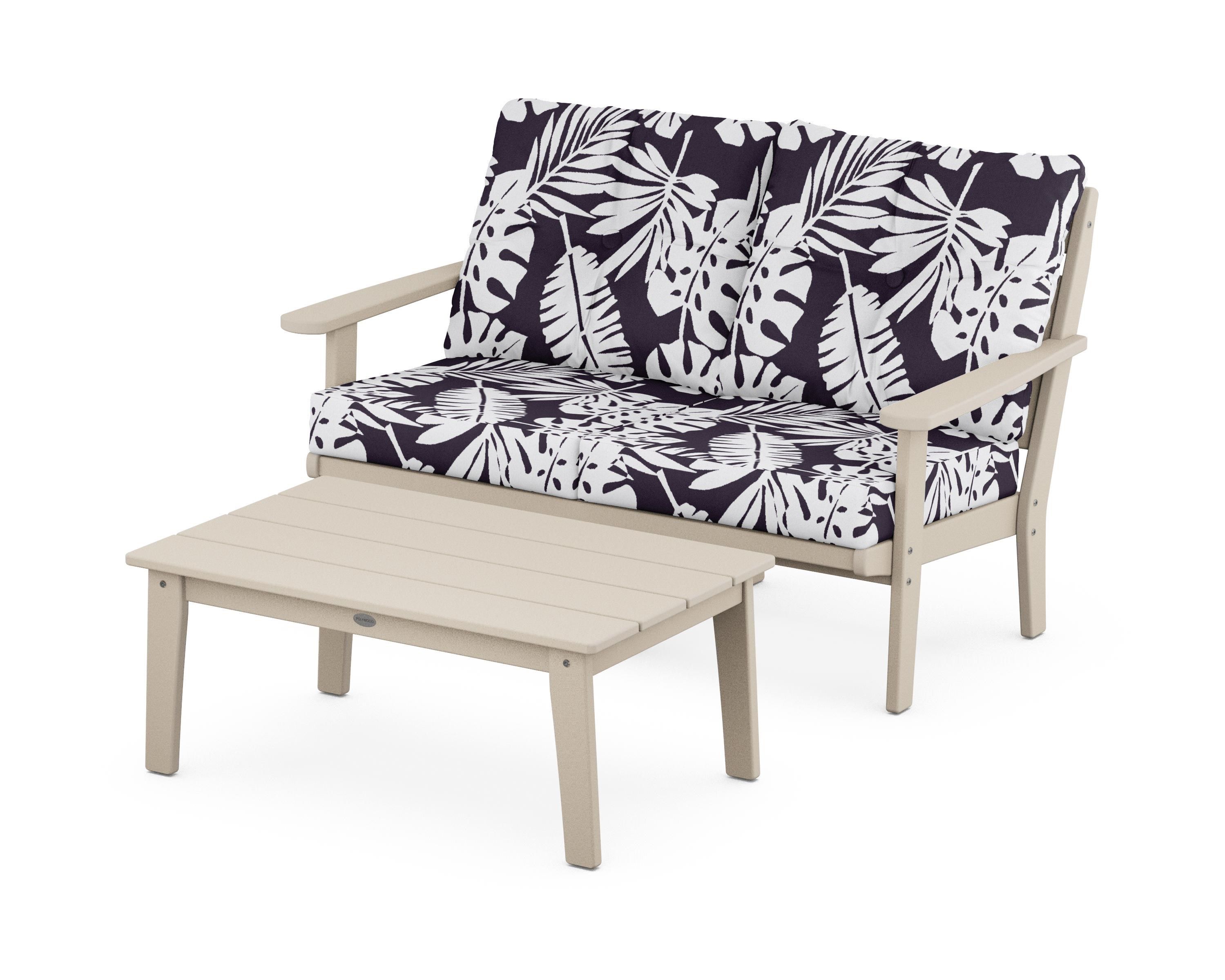 POLYWOOD® Lakeside 2-Piece Lounge Loveseat Set in Sand / Leaf Navy