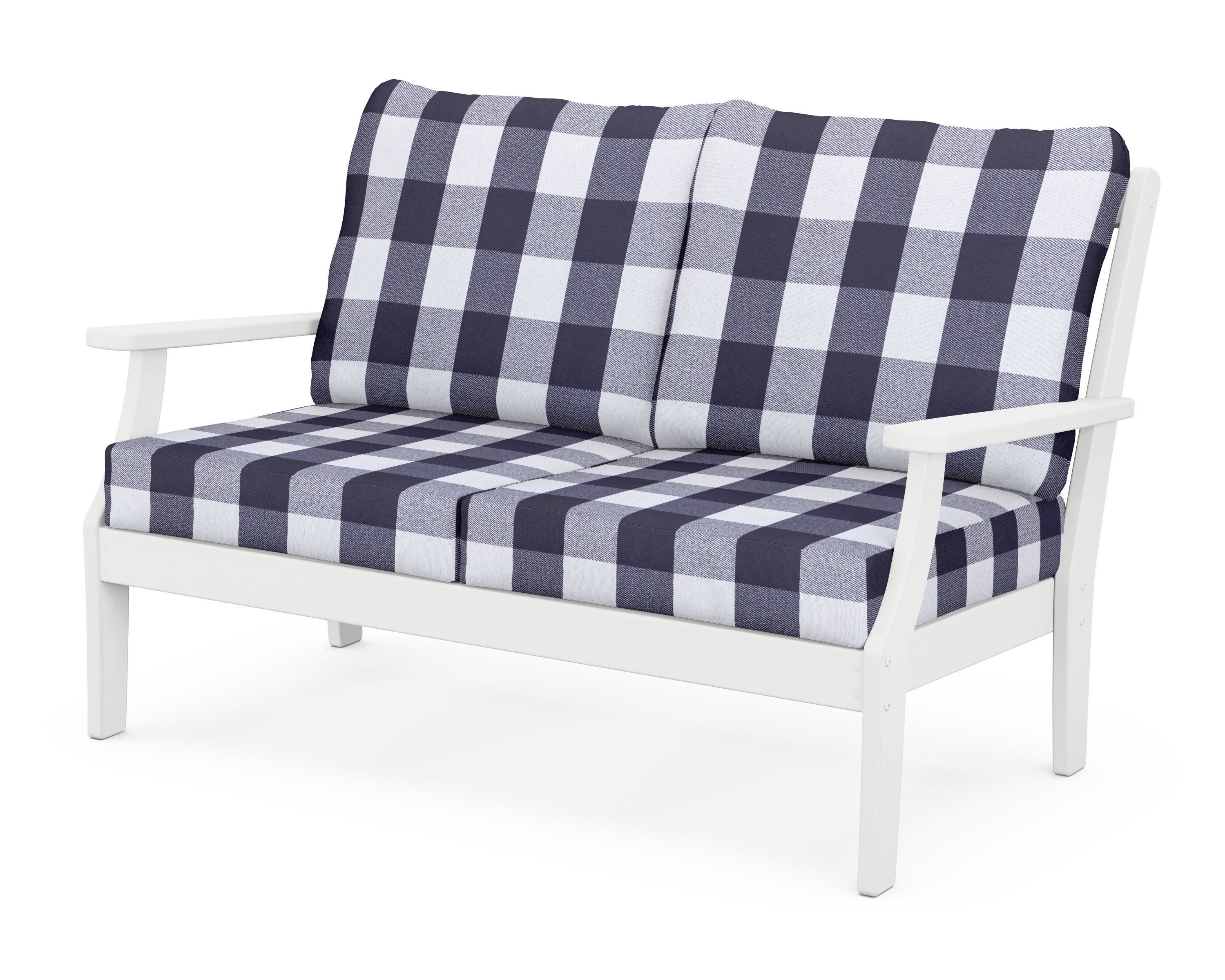 POLYWOOD® Braxton Deep Seating Loveseat in White / Buffalo Plaid Navy
