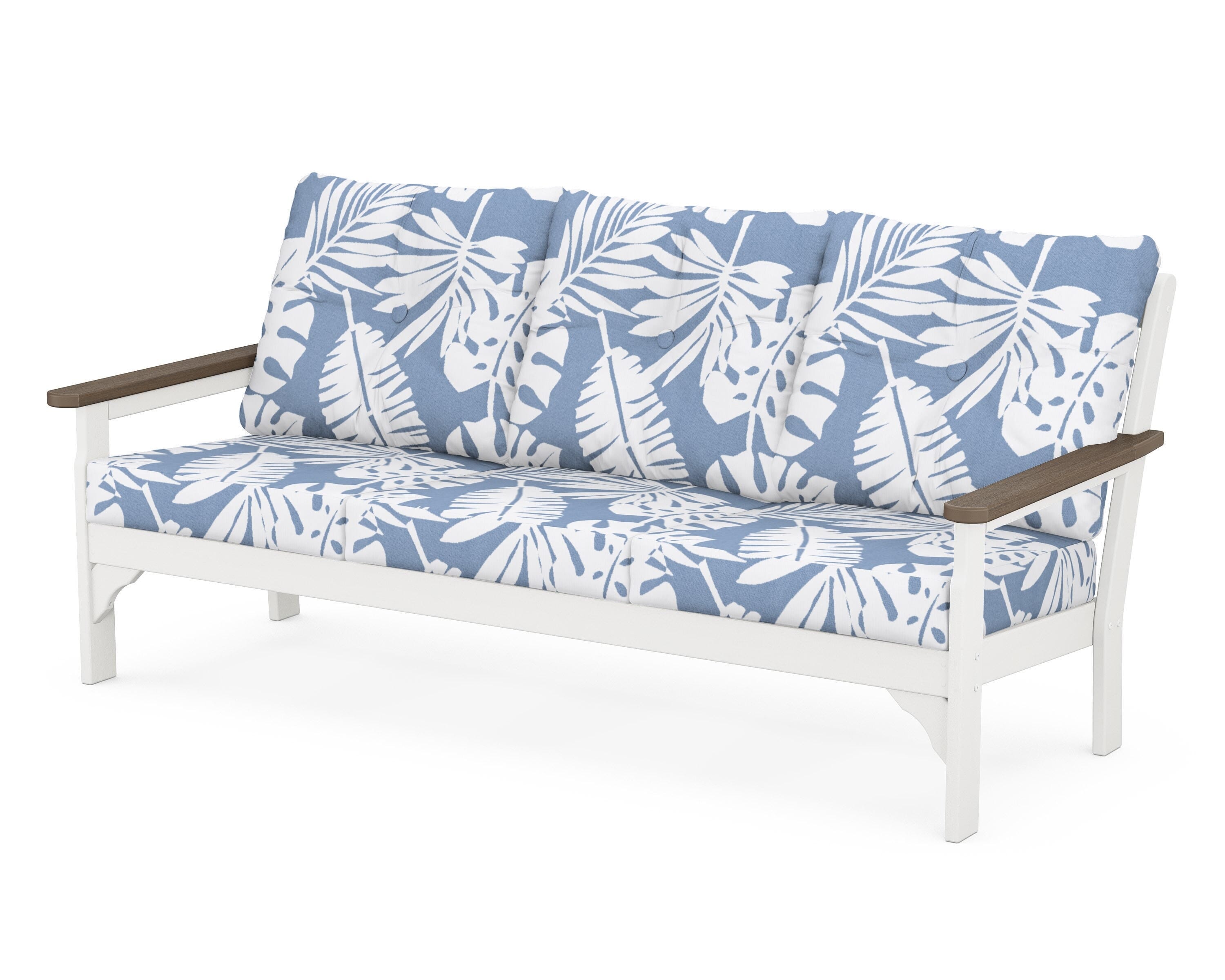 POLYWOOD® Vineyard Deep Seating Sofa in White / Kona / Leaf Sky Blue