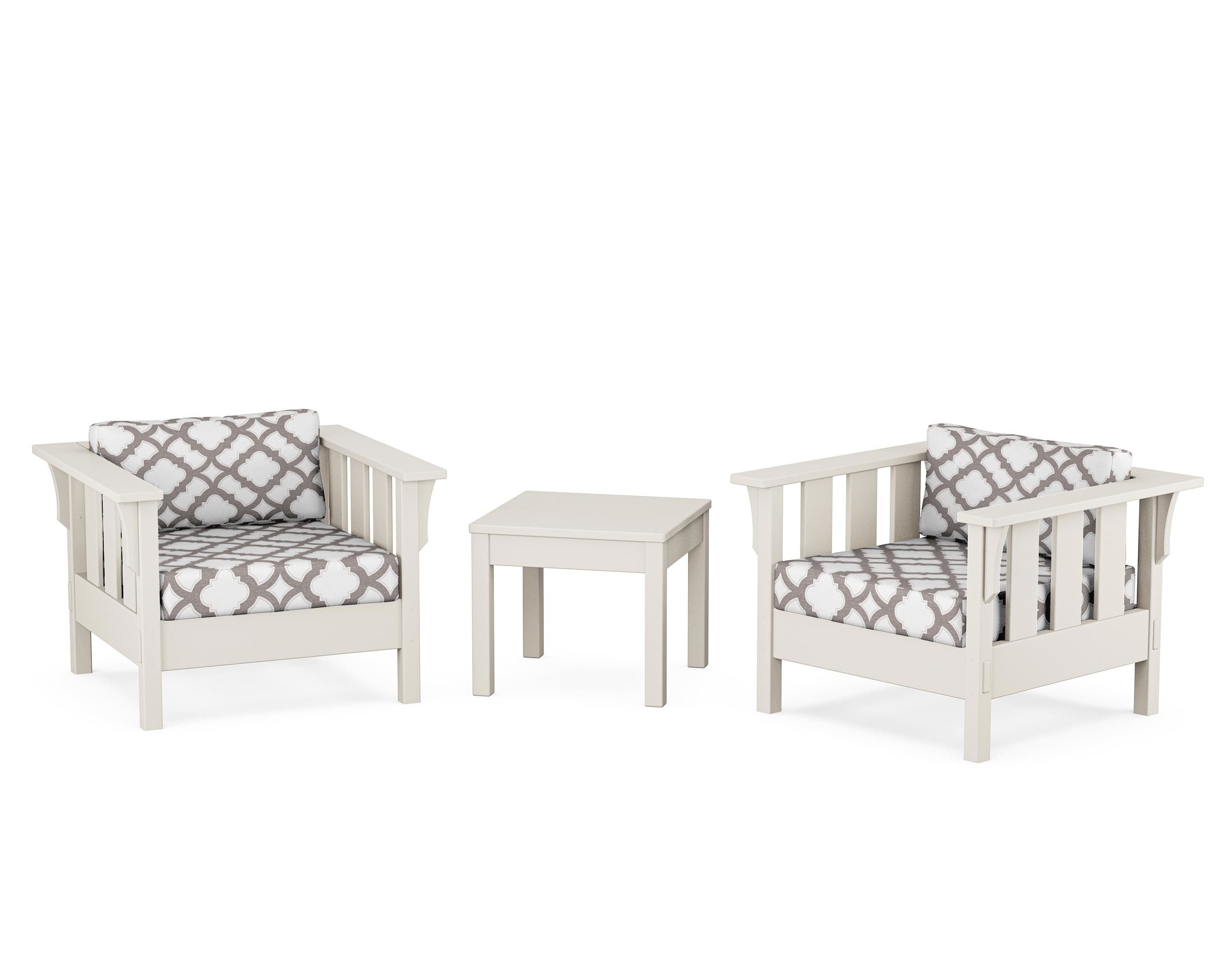 Martha Stewart by POLYWOOD® Acadia 3-Piece Deep Seating Set in Sand / Trellis Grey Mist