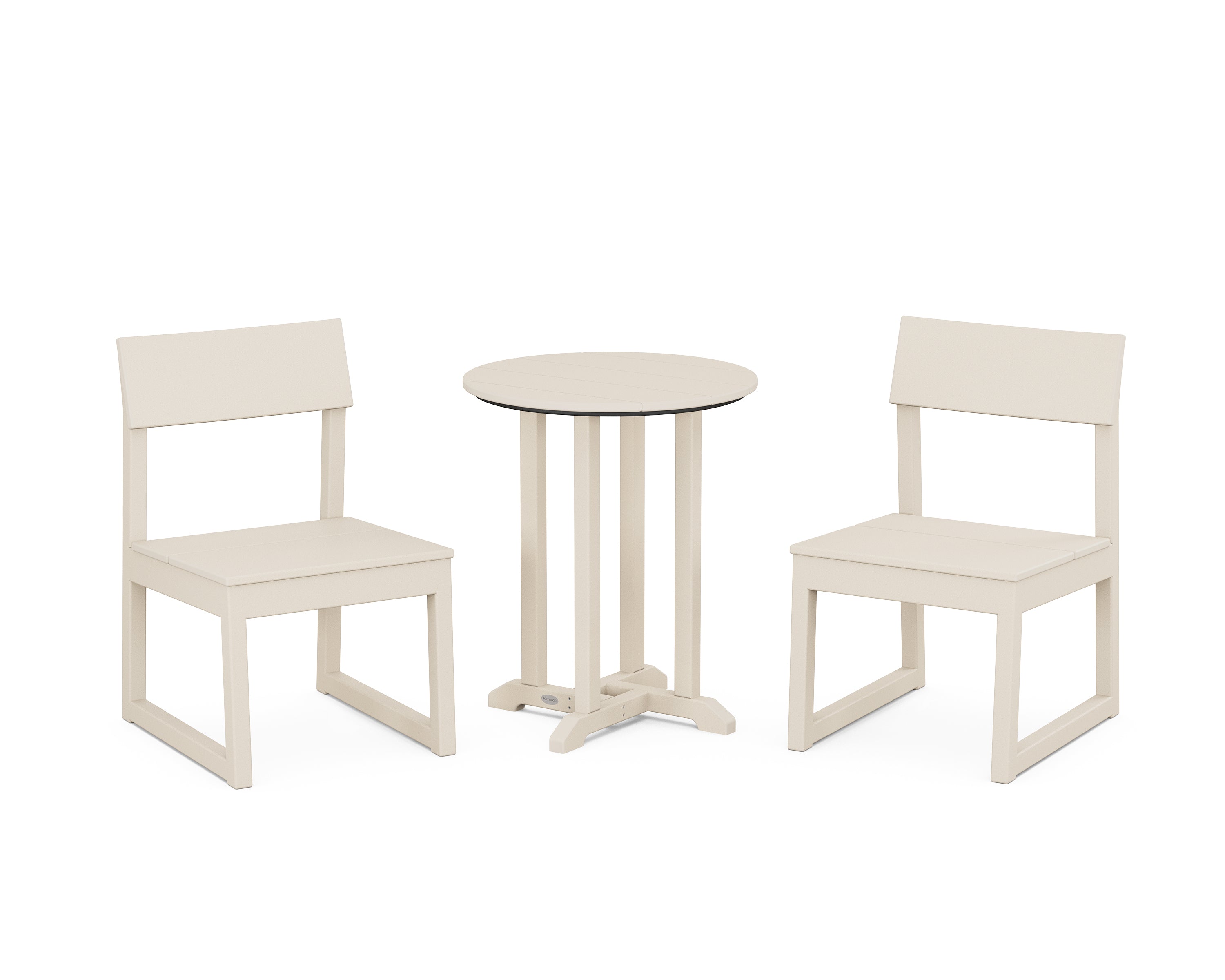 POLYWOOD® EDGE Side Chair 3-Piece Round Bistro Dining Set in Sand