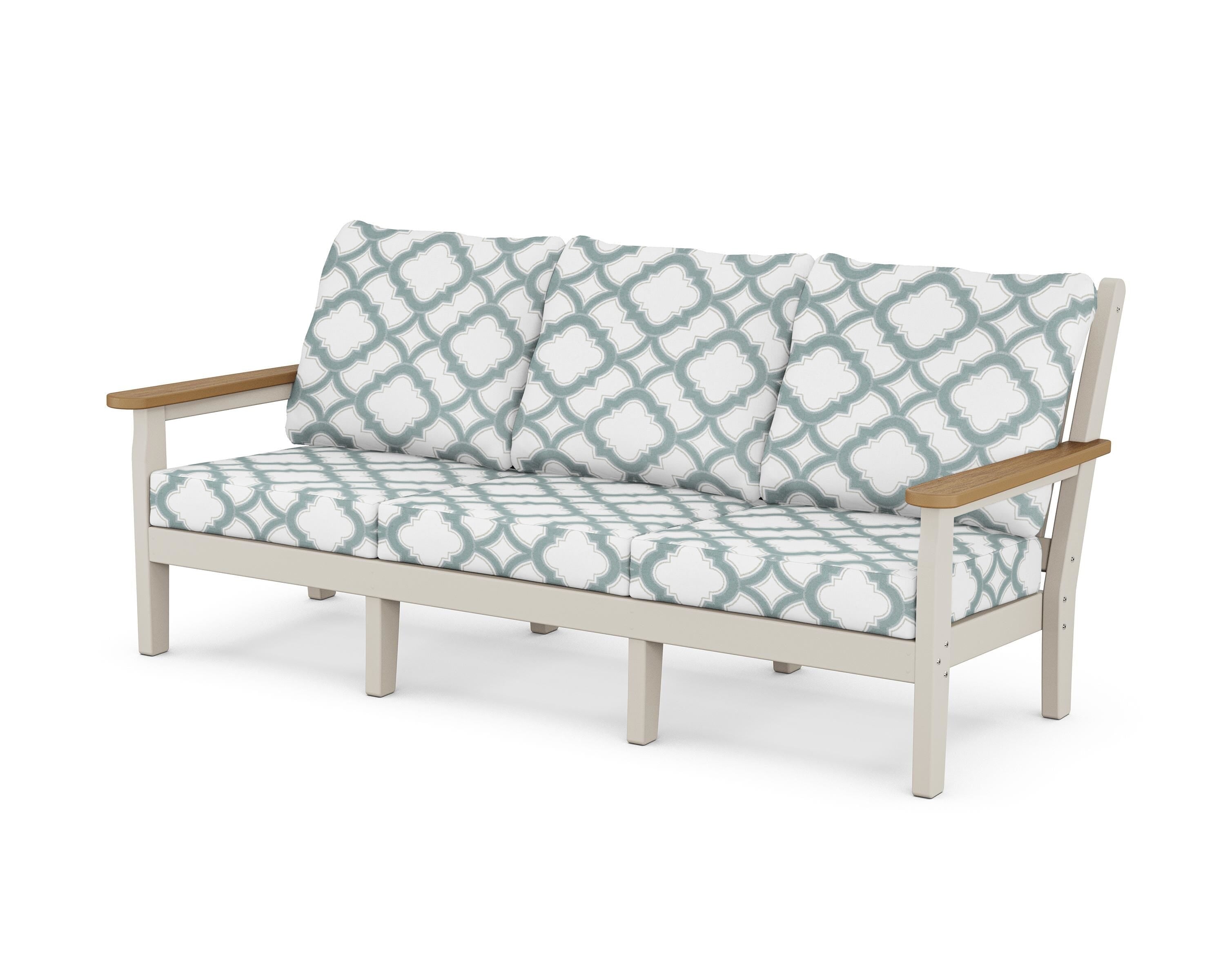 POLYWOOD® Chippendale Deep Seating Sofa in Sand / Natural / Trellis Glacier Spa