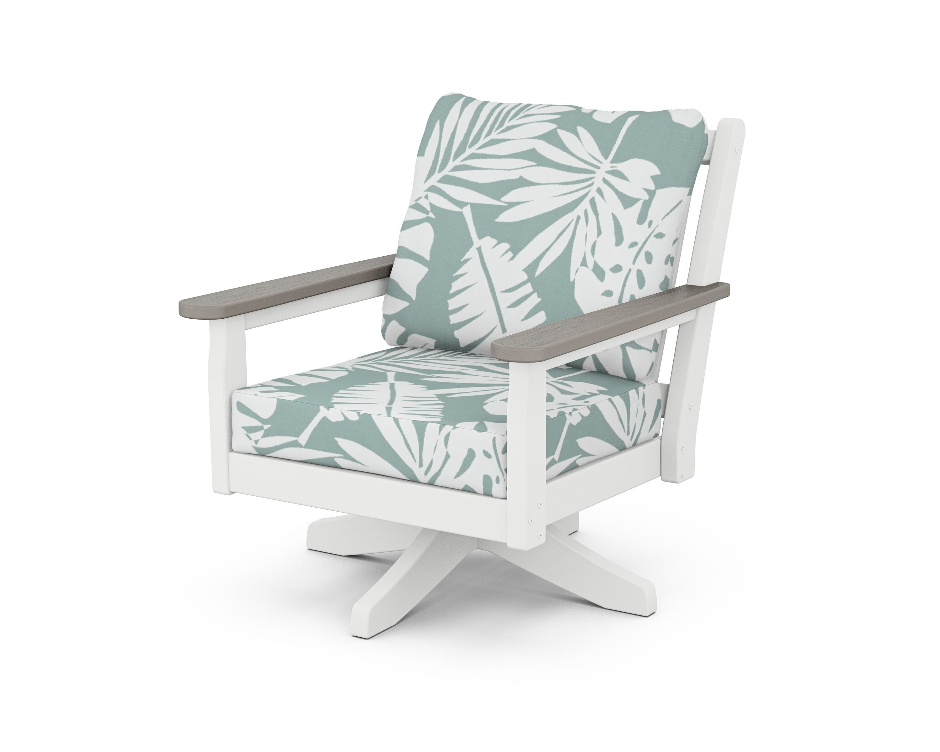POLYWOOD® Chippendale Deep Seating Swivel Chair in White / Driftwood / Leaf Glacier Spa