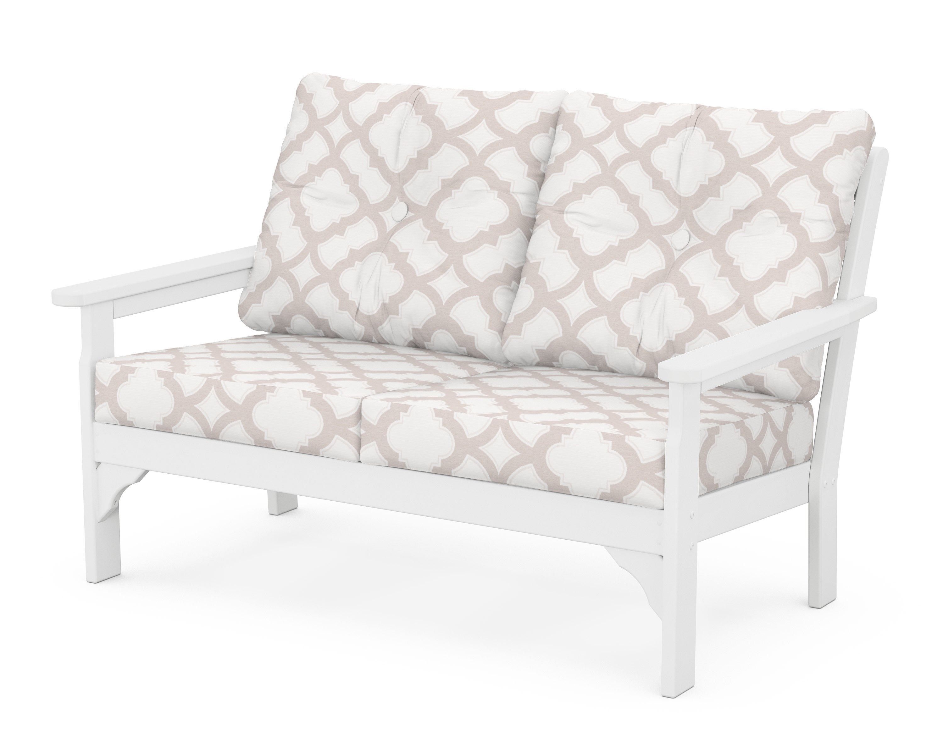 POLYWOOD® Vineyard Deep Seating Loveseat in White / Trellis Dune Burlap