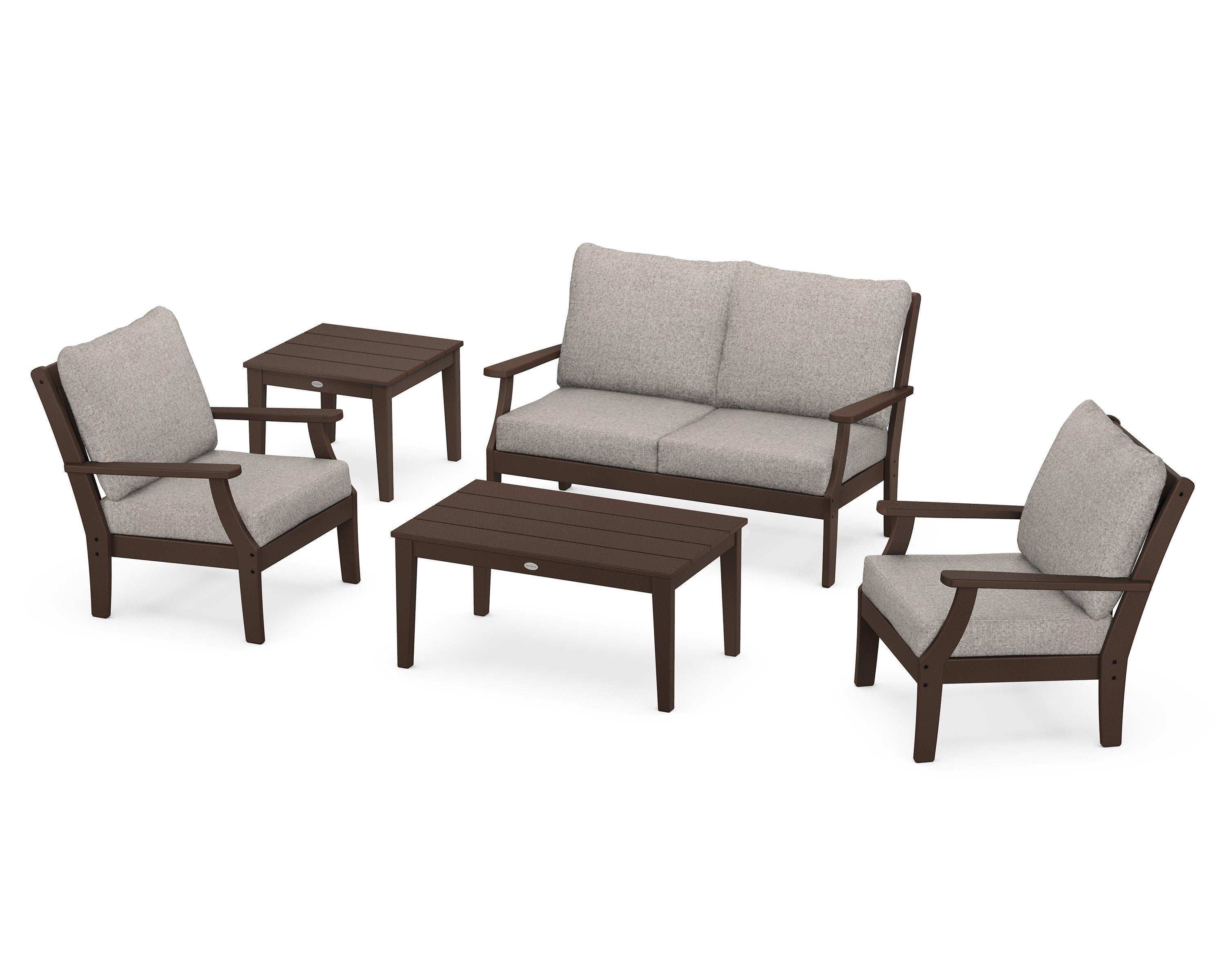 POLYWOOD® Braxton 5-Piece Deep Seating Set in Mahogany / Weathered Tweed