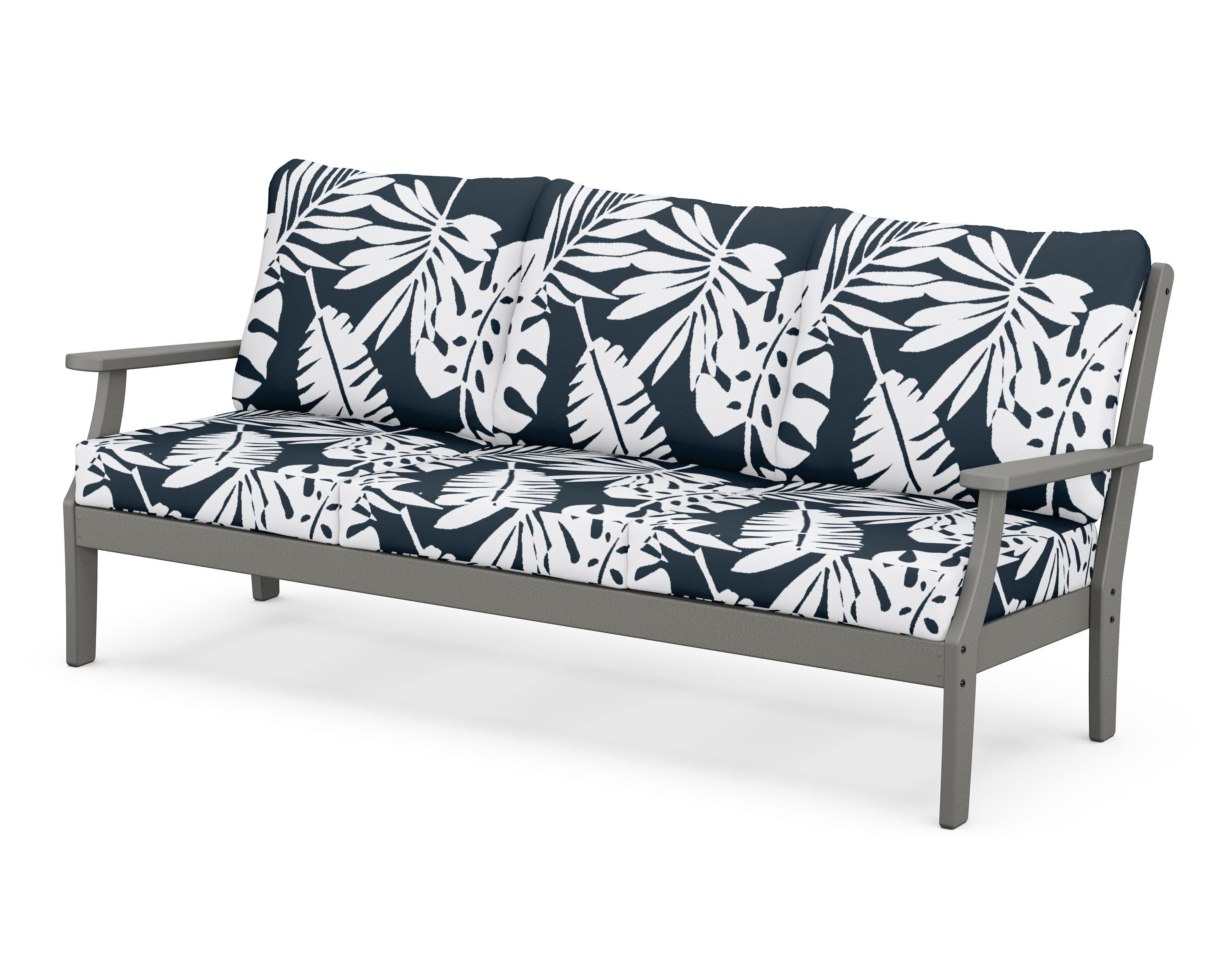 POLYWOOD® Braxton Deep Seating Sofa in Slate Grey / Leaf Marine Indigo