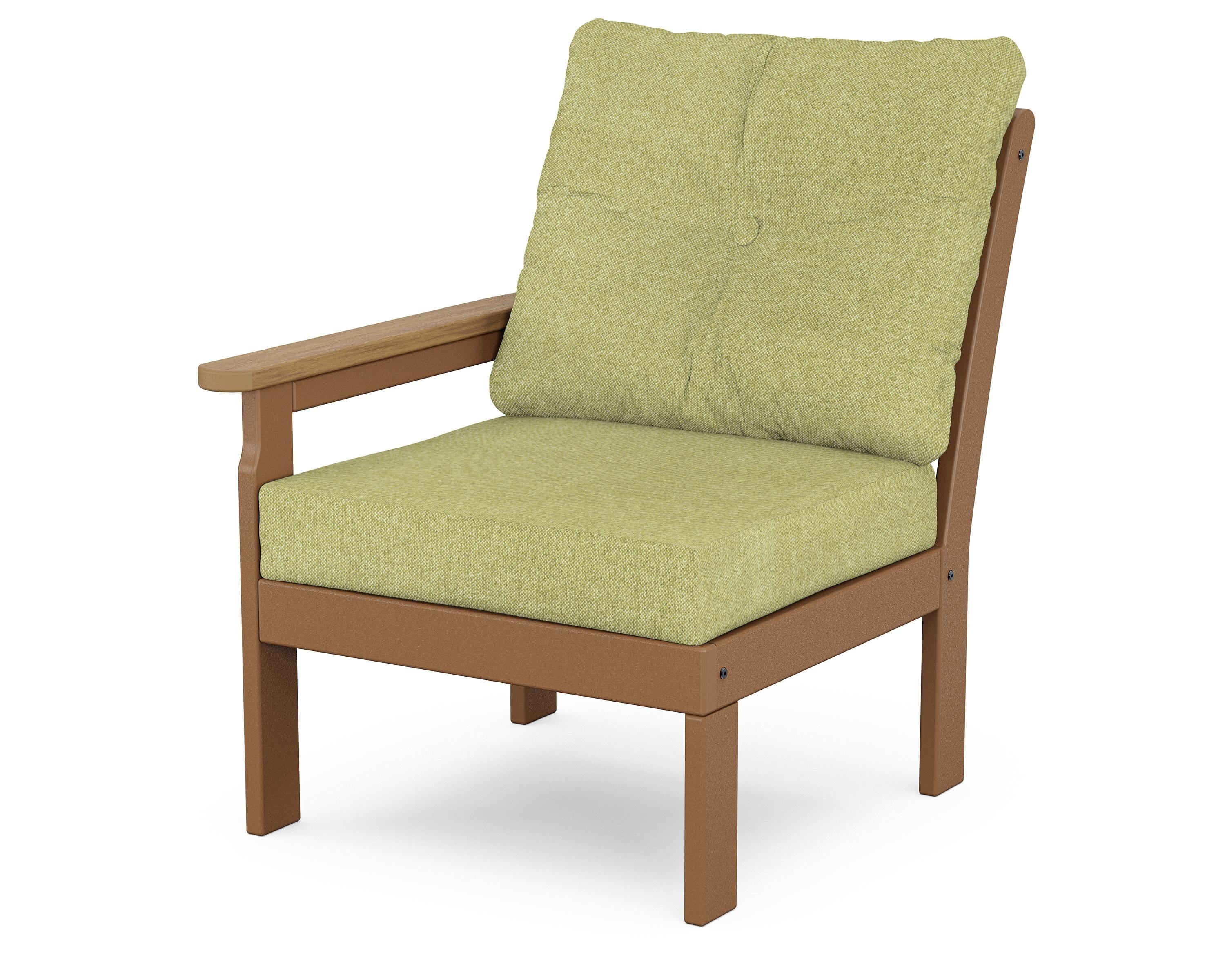 POLYWOOD® Vineyard Modular Left Arm Chair in Teak / Natural / Chartreuse Boucle