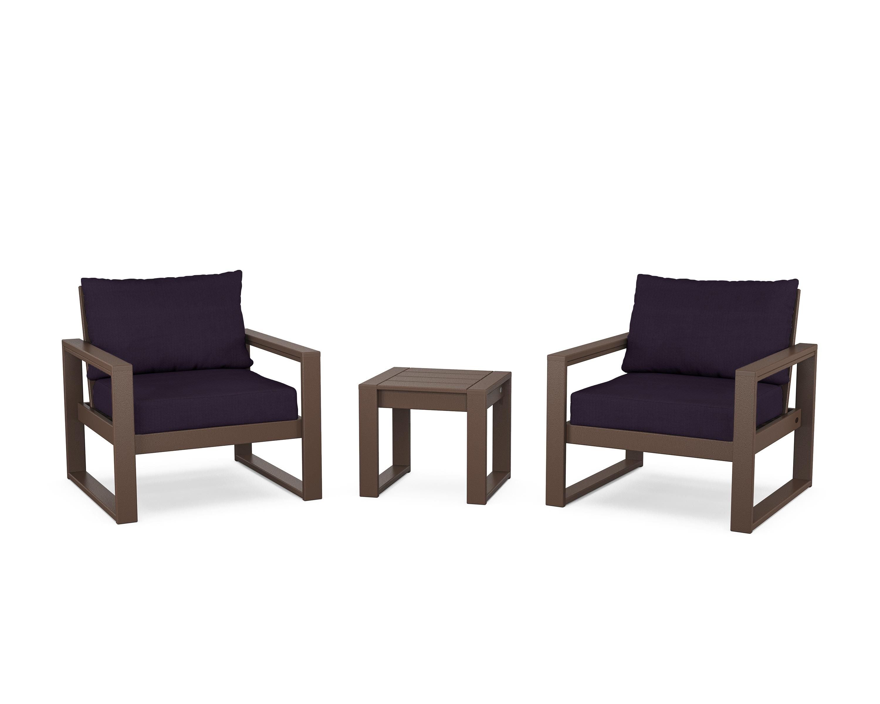POLYWOOD® EDGE Sectional 3-Piece Deep Seating Set in Mahogany / Navy Linen