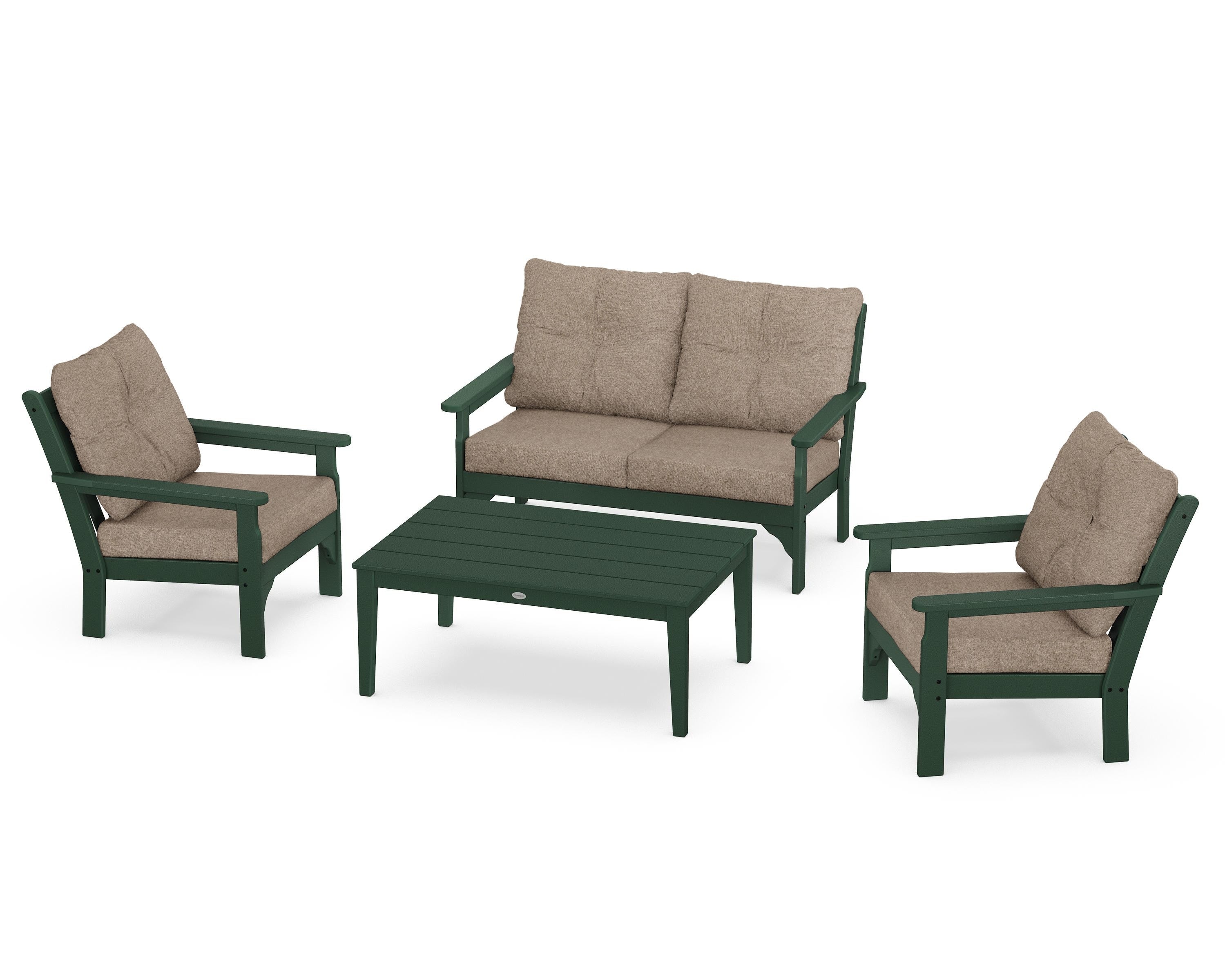 POLYWOOD® Vineyard 4-Piece Deep Seating Set in Green / Spiced Burlap
