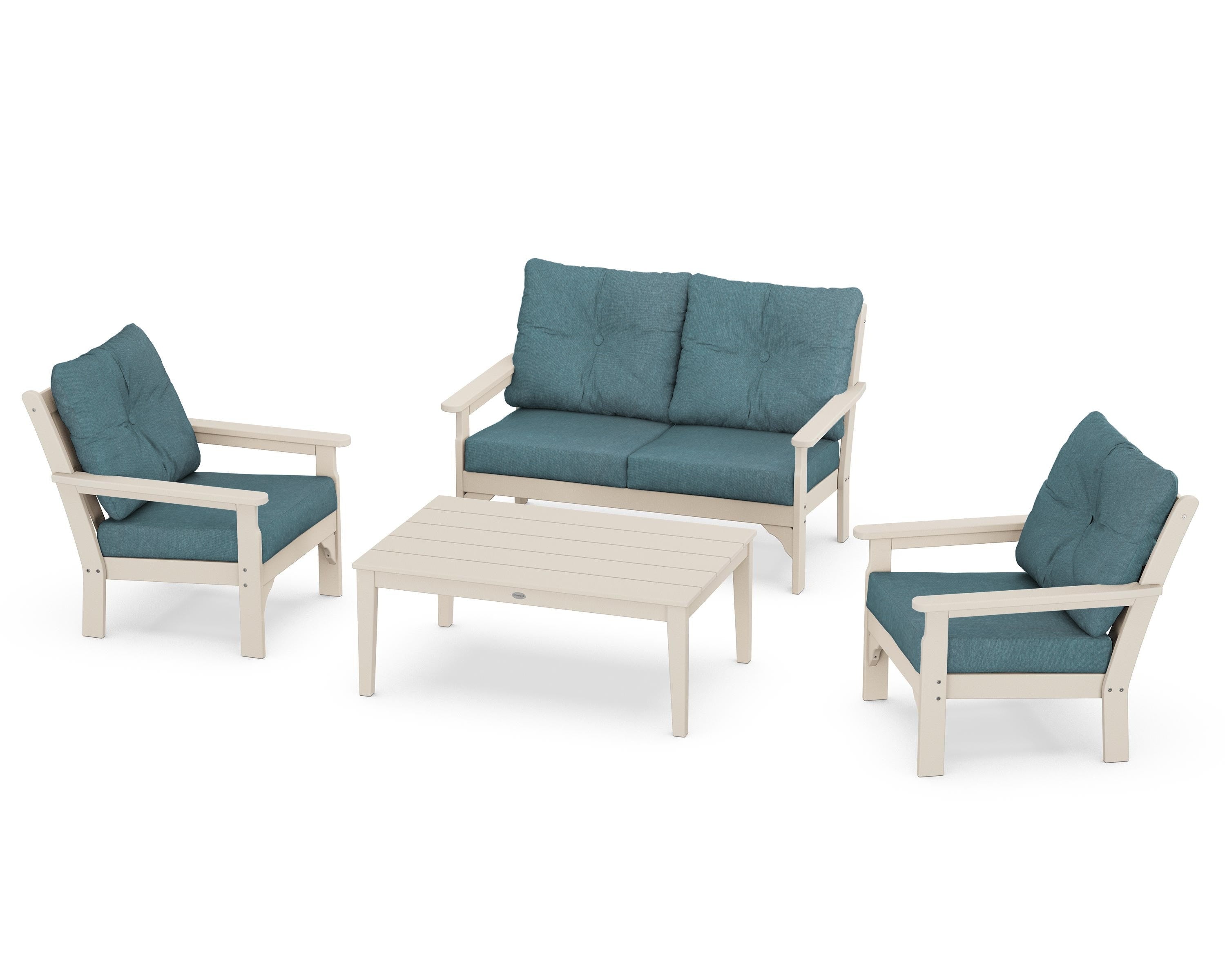 POLYWOOD® Vineyard 4-Piece Deep Seating Set in Sand / Ocean Teal