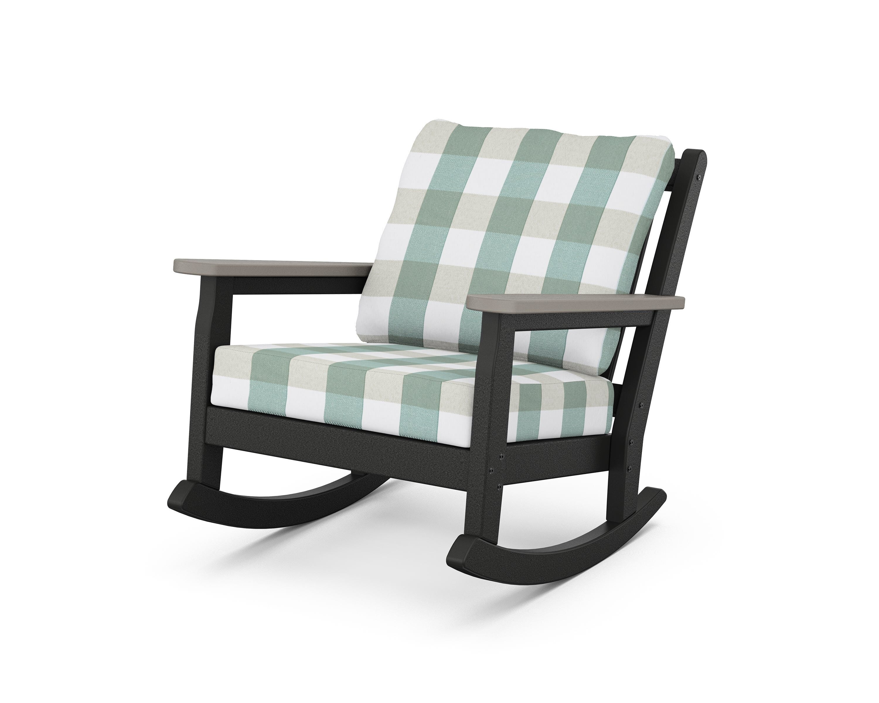 POLYWOOD® Chippendale Deep Seating Rocking Chair in Black / Driftwood / Buffalo Plaid Glacier Spa