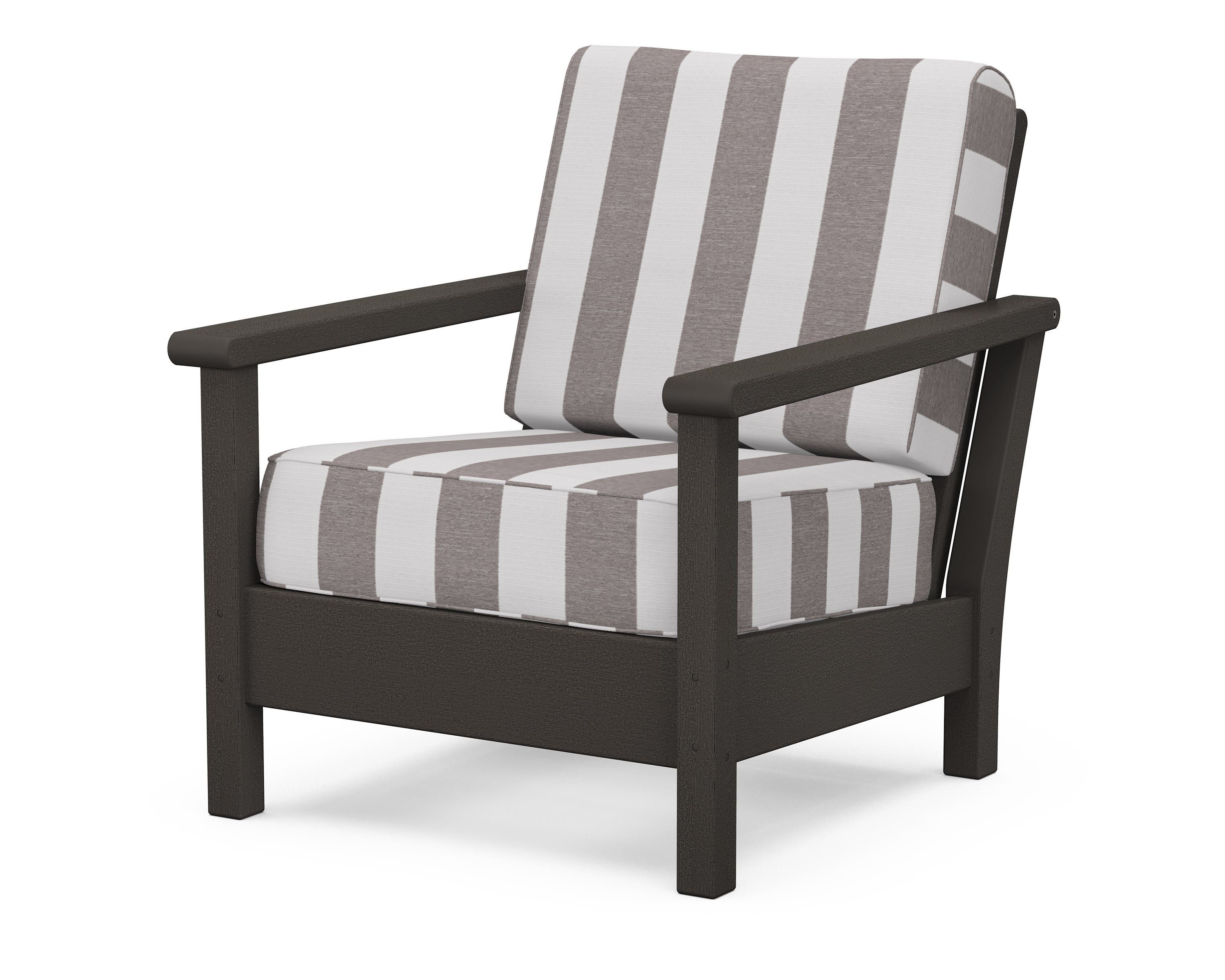 POLYWOOD® Harbour Deep Seating Chair in Vintage Coffee / Cabana Stripe Grey Mist