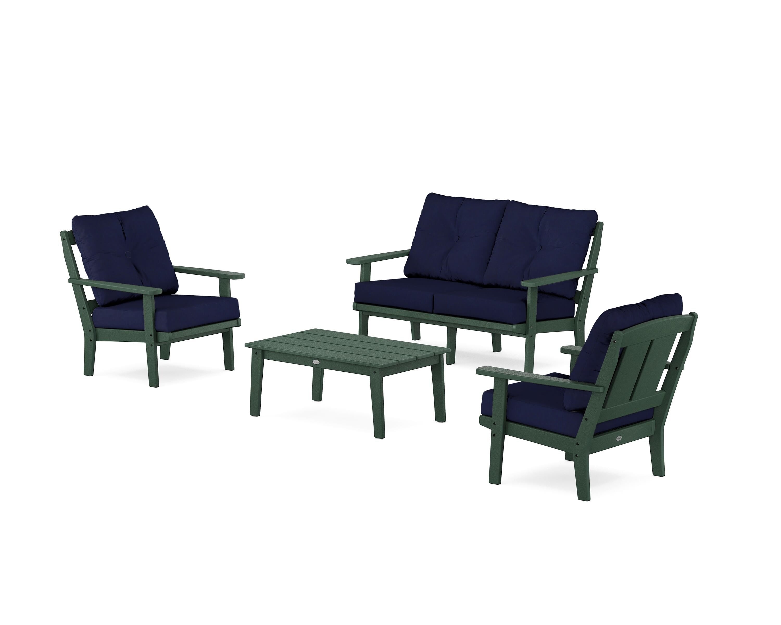 POLYWOOD® Mission 4-Piece Deep Seating Set with Loveseat in Green / Navy