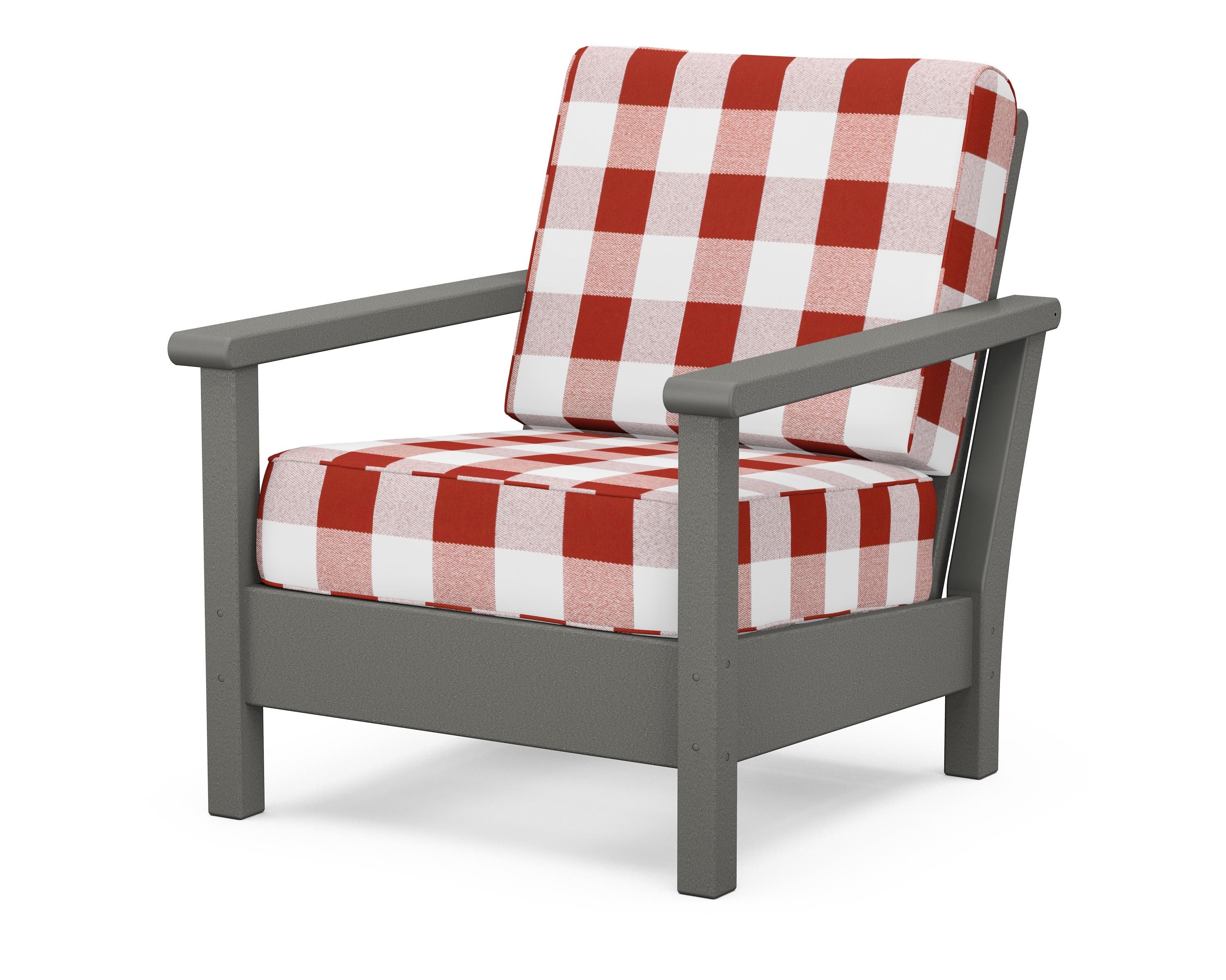 POLYWOOD® Harbour Deep Seating Chair in Slate Grey / Buffalo Plaid Crimson