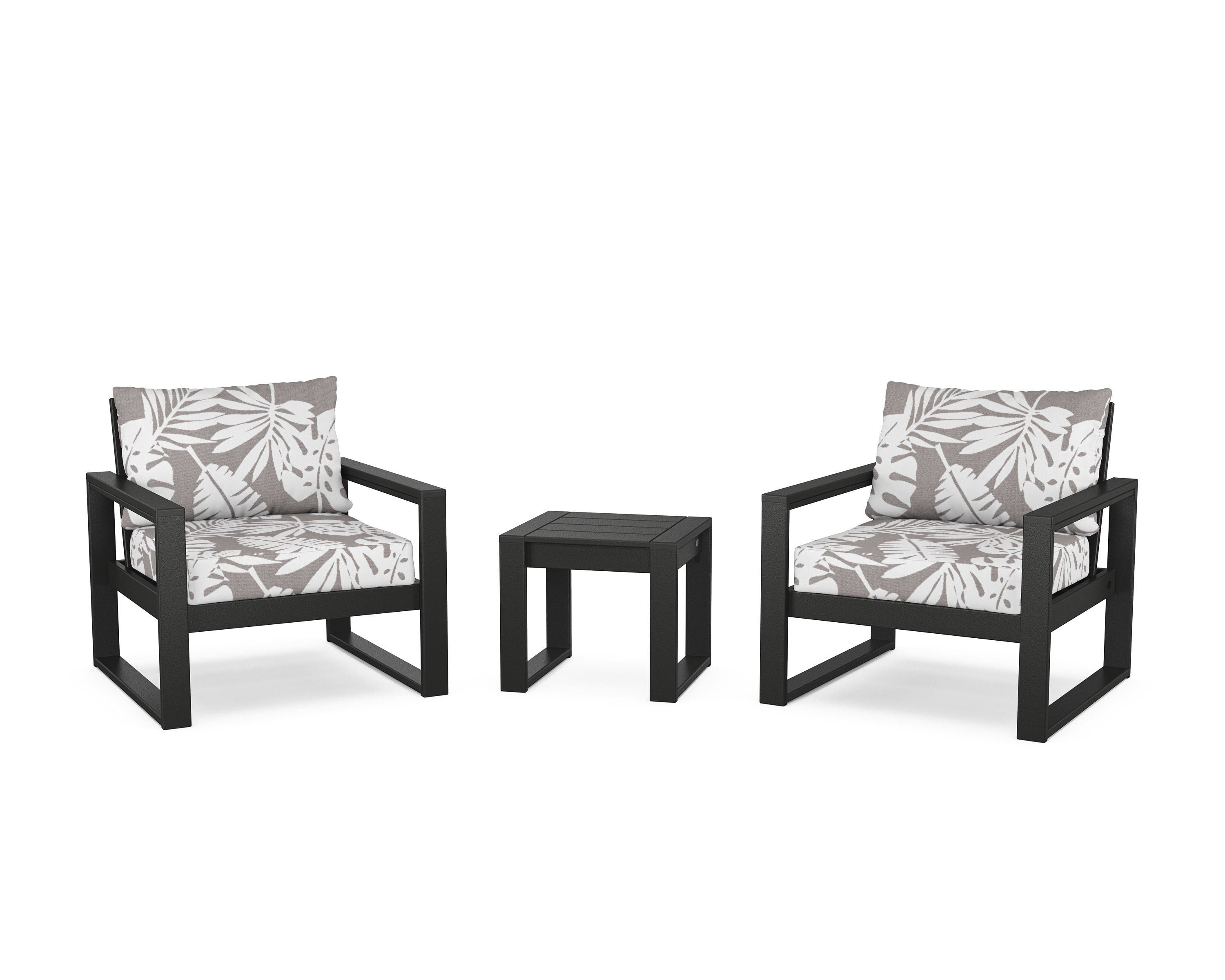 POLYWOOD® EDGE Sectional 3-Piece Deep Seating Set in Black / Leaf Grey Mist