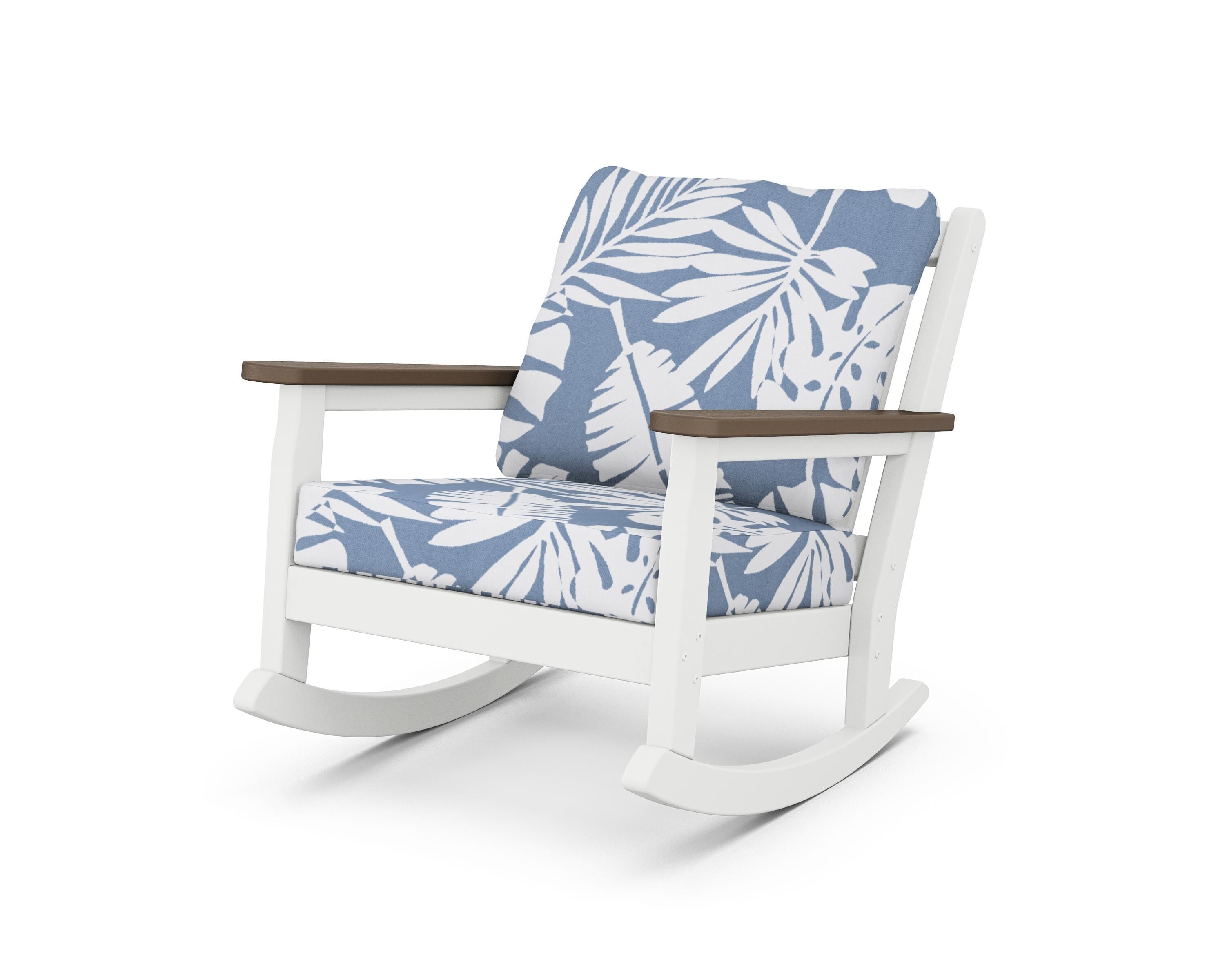 POLYWOOD® Chippendale Deep Seating Rocking Chair in White / Kona / Leaf Sky Blue