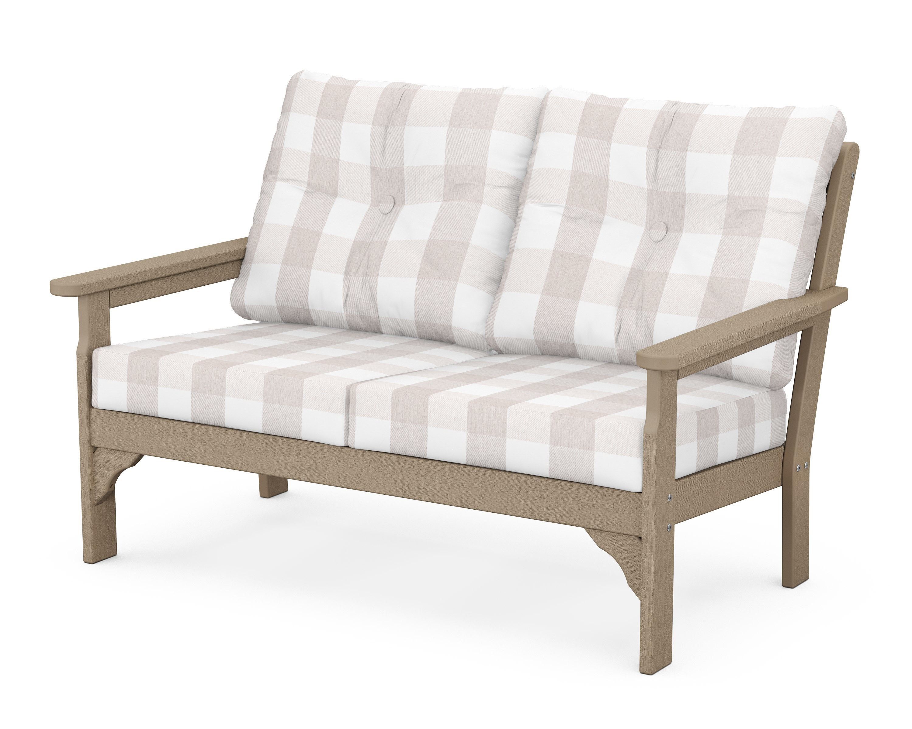 POLYWOOD® Vineyard Deep Seating Loveseat in Vintage Sahara / Buffalo Plaid Dune Burlap