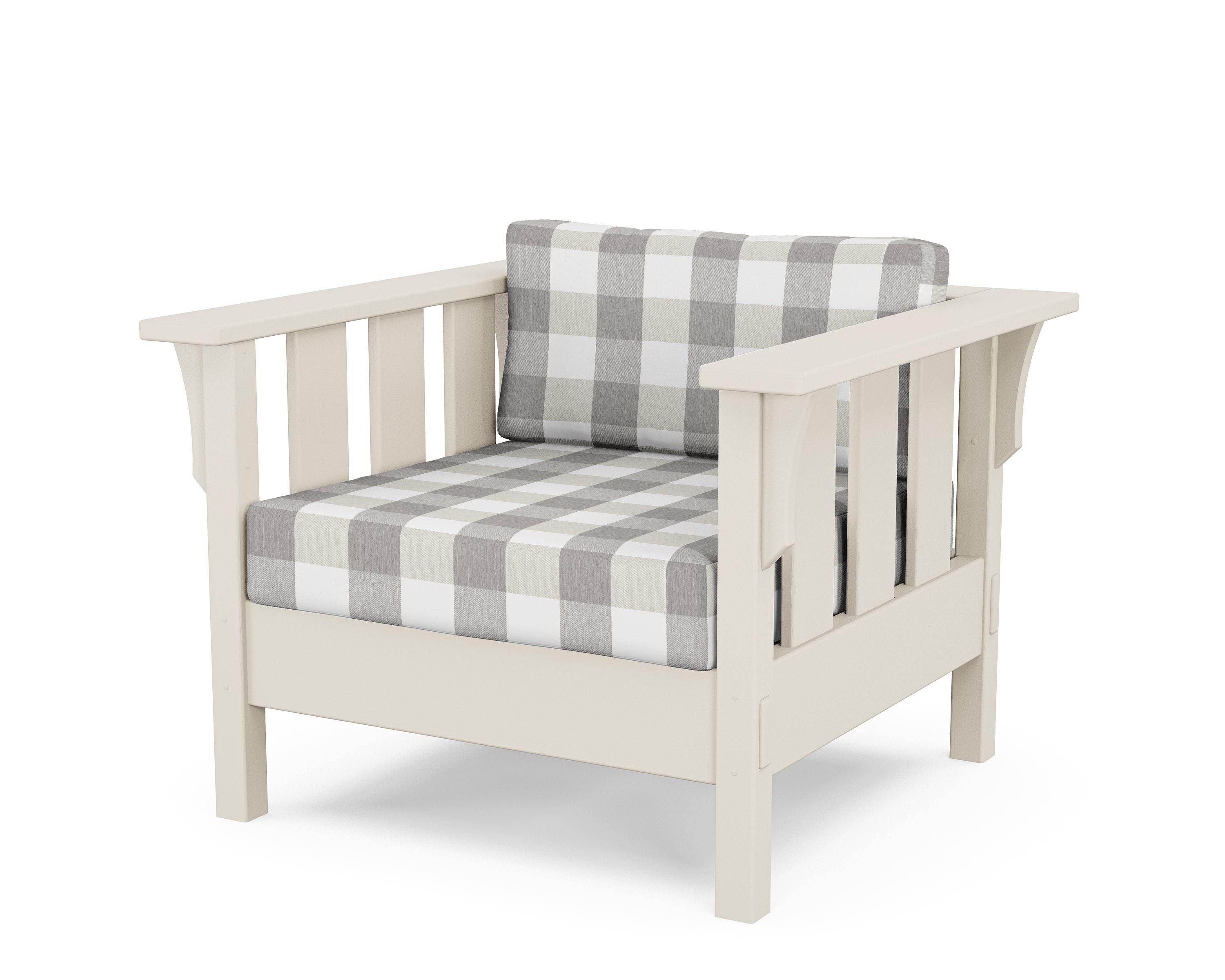 Martha Stewart by POLYWOOD® Acadia Deep Seating Chair in Sand / Buffalo Plaid Grey Mist