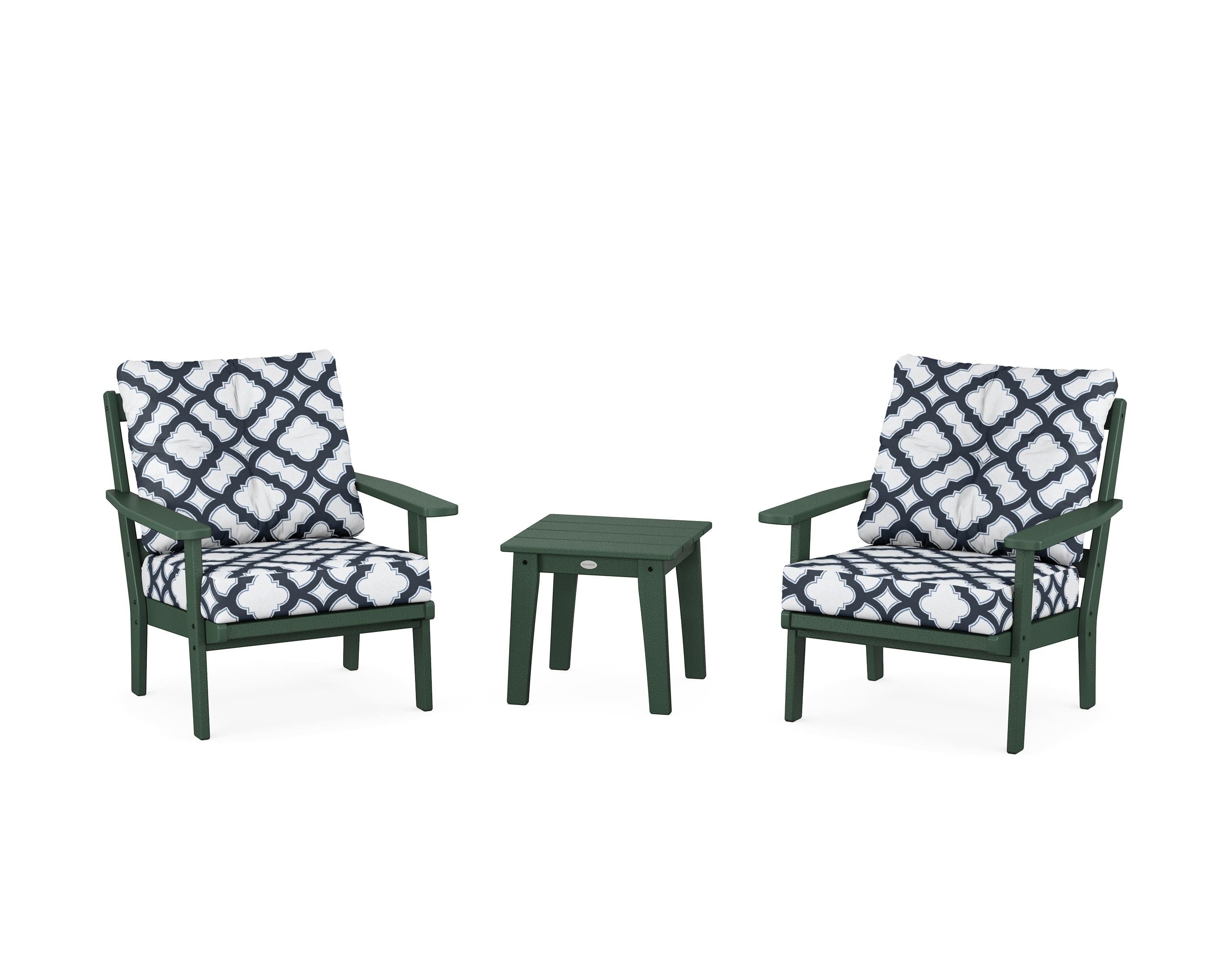 POLYWOOD® Prairie 3-Piece Deep Seating Set in Green / Trellis Marine Indigo