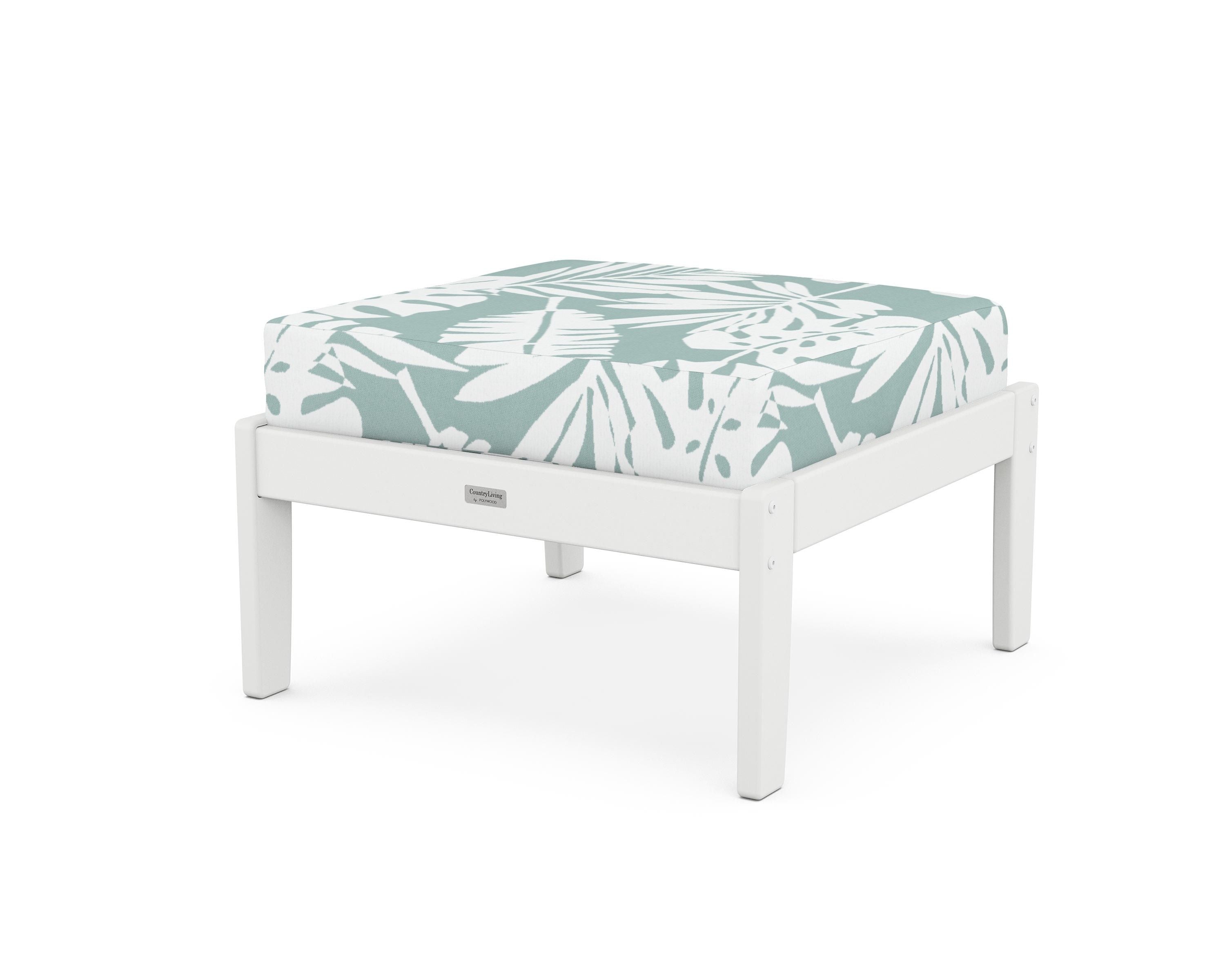 Country Living Cottage Deep Seating Ottoman in White / Leaf Glacier Spa