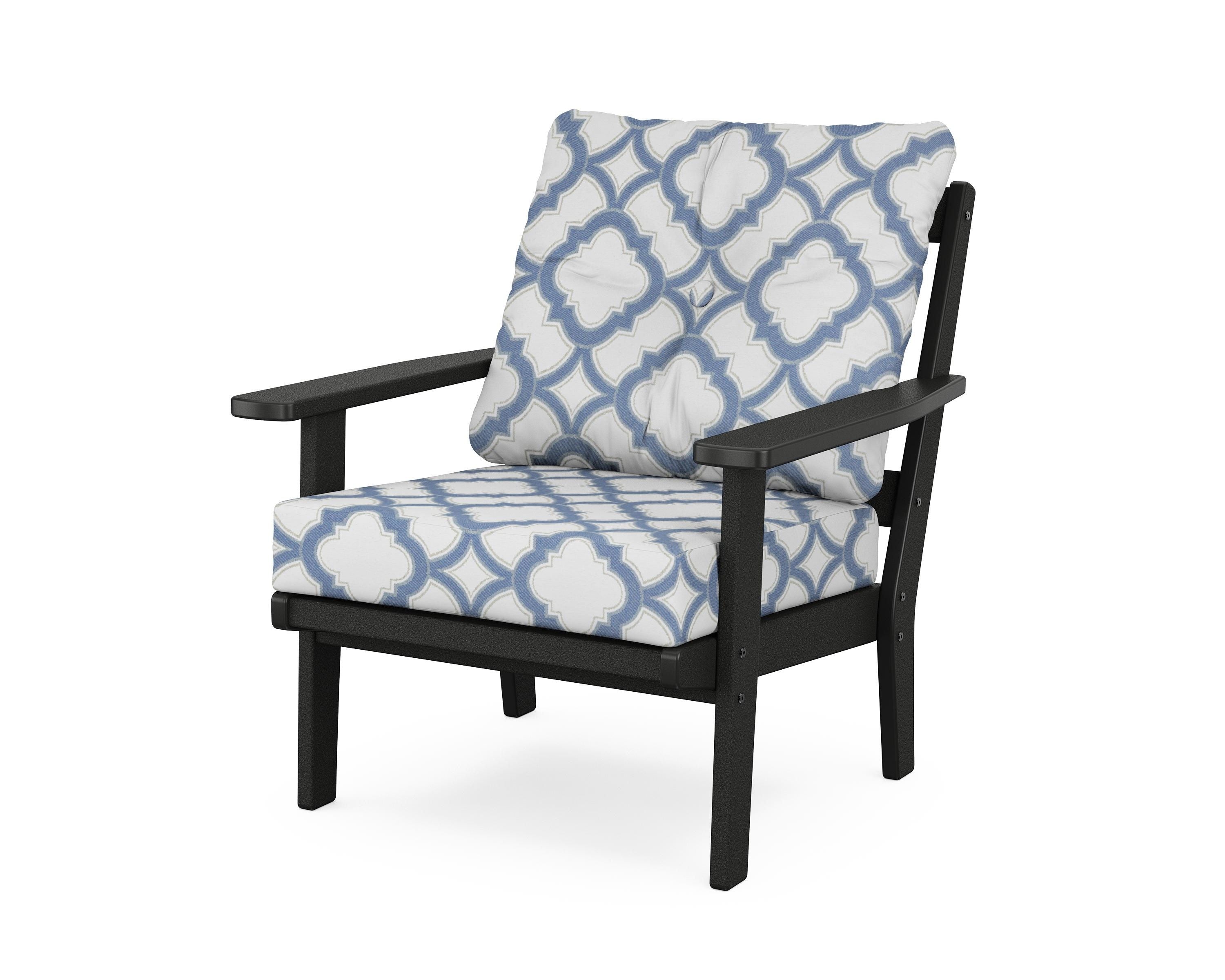 POLYWOOD® Prairie Deep Seating Chair in Black / Trellis Sky Blue