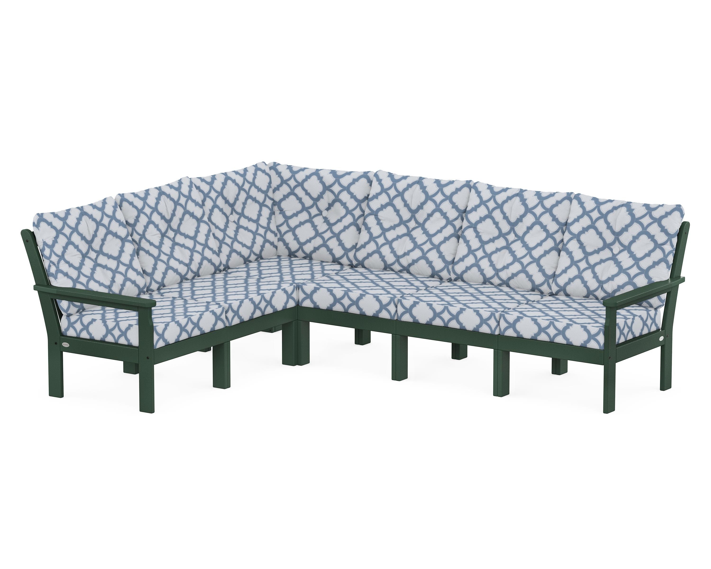 POLYWOOD® Vineyard 6-Piece Sectional in Green / Trellis Sky Blue