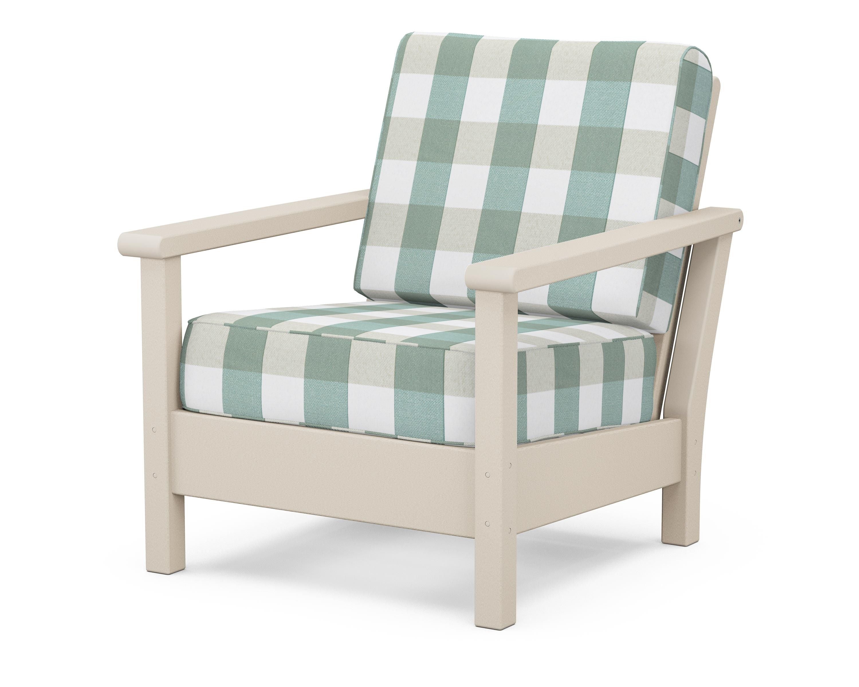 POLYWOOD® Harbour Deep Seating Chair in Sand / Buffalo Plaid Glacier Spa