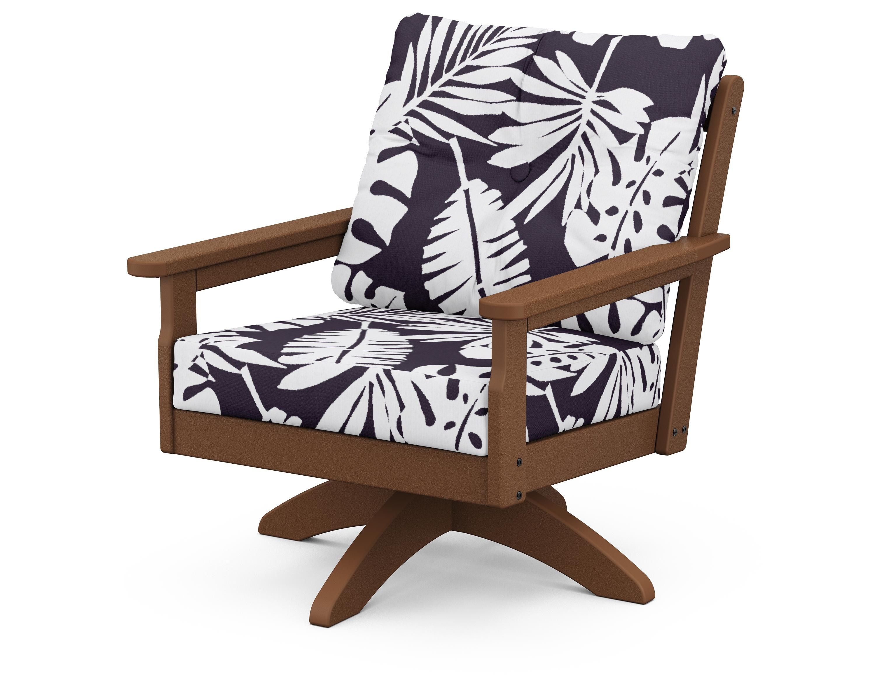 POLYWOOD® Vineyard Deep Seating Swivel Chair in Teak / Leaf Navy