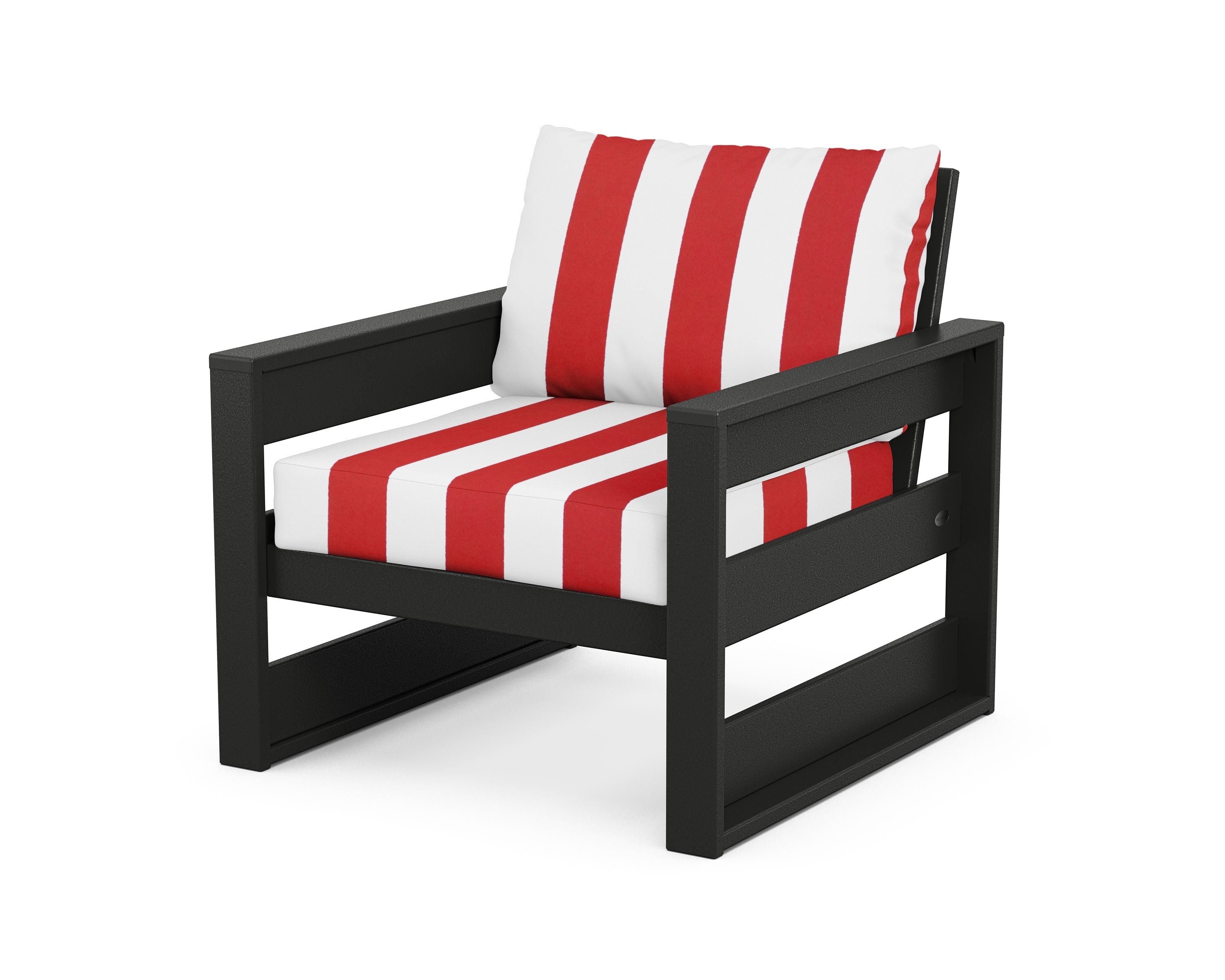 POLYWOOD® Westport Club Chair in Black / Cabana Stripe Crimson